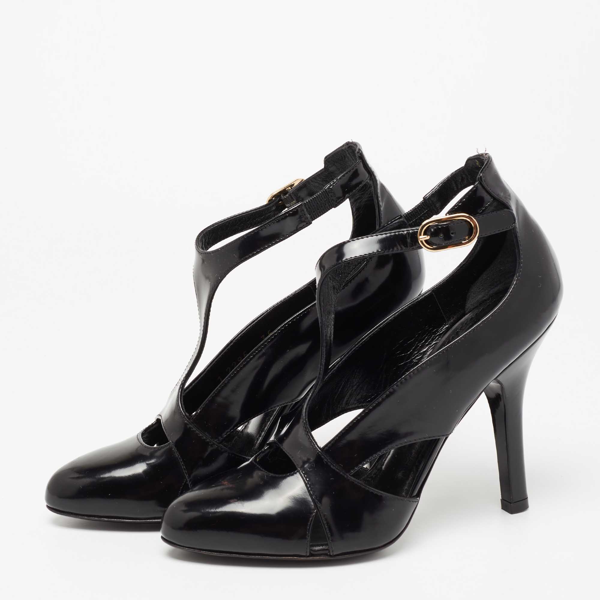 

Dolce & Gabbana Black Patent Leather Ankle Strap Pumps Size