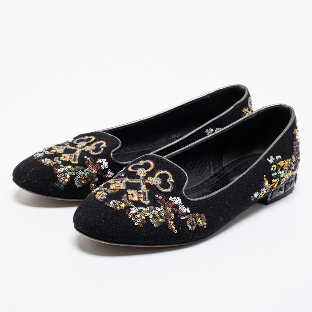 

Dolce & Gabbana Black Fabric And Sequin Embroidered Smoking Slippers Size