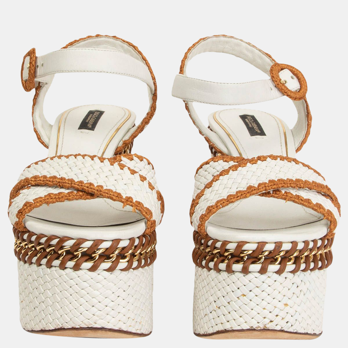 

Dolce & Gabbana White Woven Chain Wedges EU