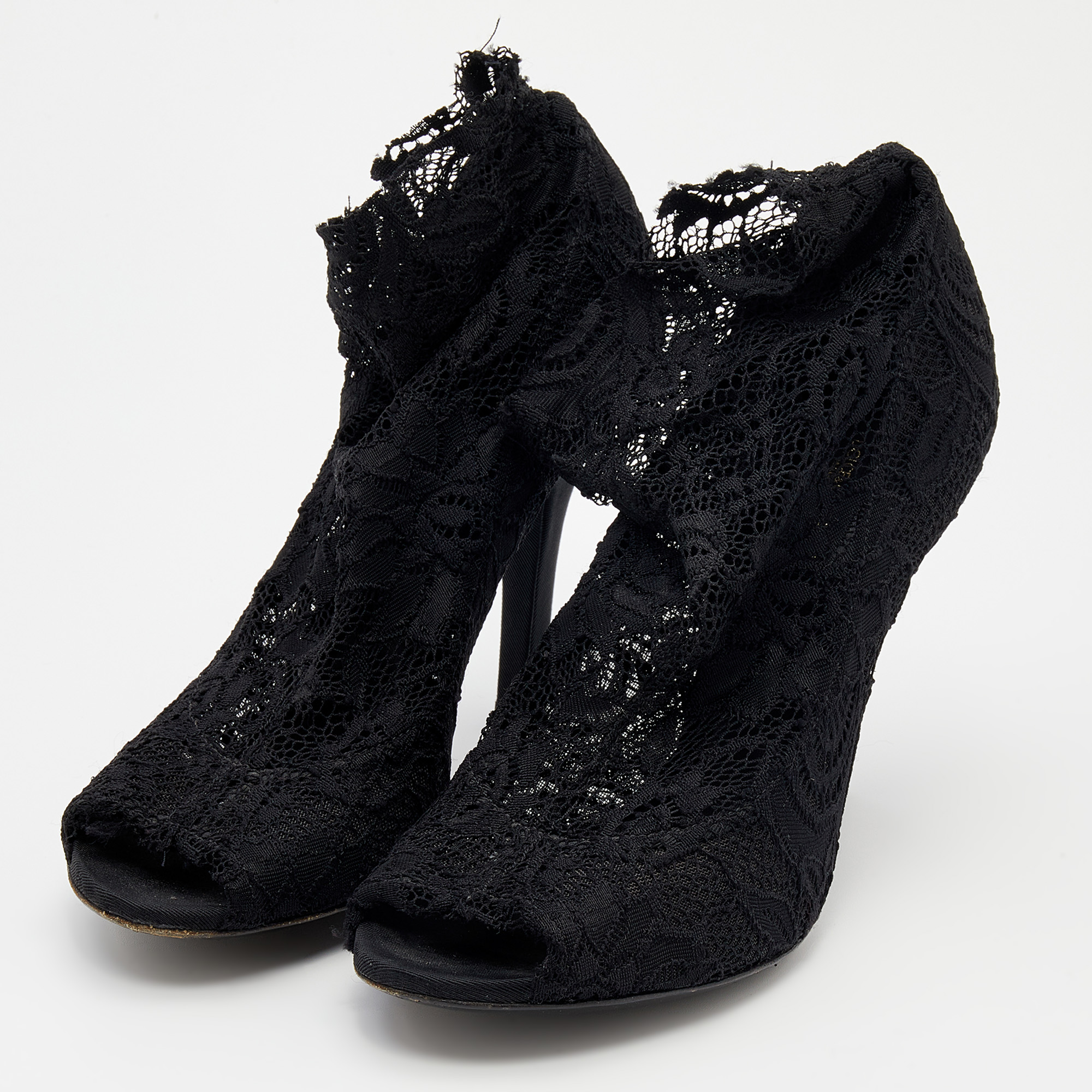 

Dolce & Gabbana Black Lace Peep Toe Booties Size