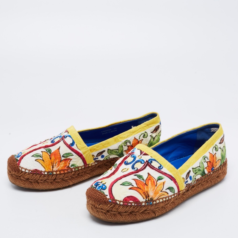 

Dolce & Gabbana Multicolor Print Canvas Majolica Espadrille Flats Size