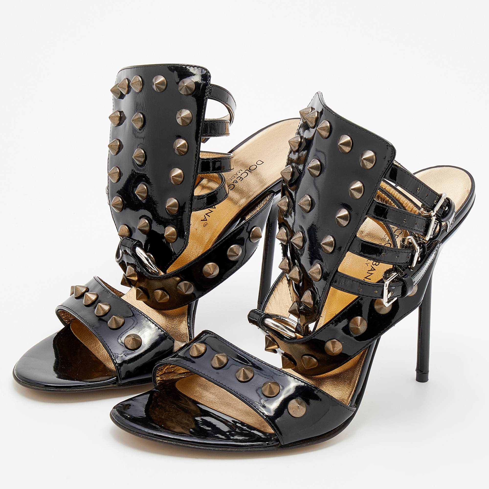 

Dolce & Gabbana Black Patent Leather Studded Gladiator Sandals Size