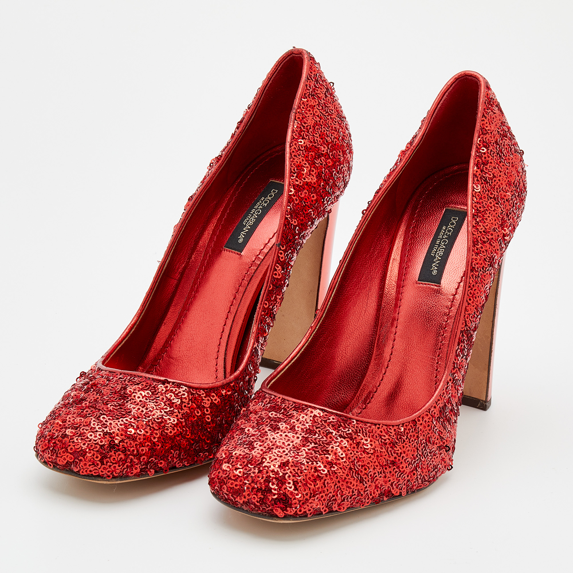 

Dolce & Gabbana Red Sequin Block Heels Pumps Size