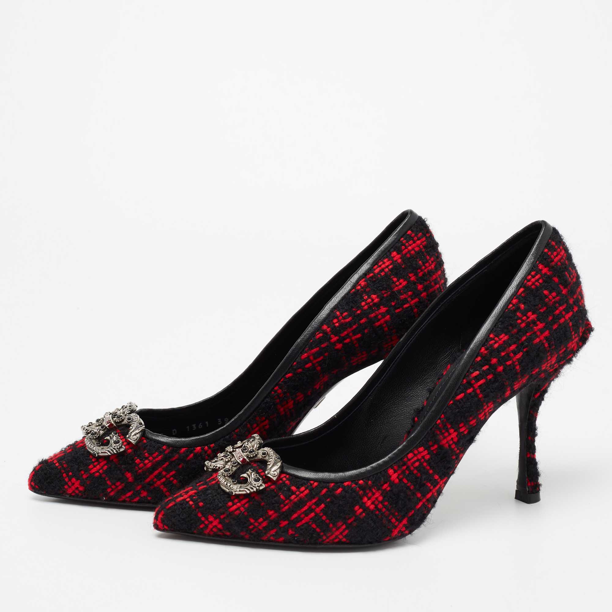 

Dolce & Gabbana Red/Black Tweed DG Amore Pumps Size