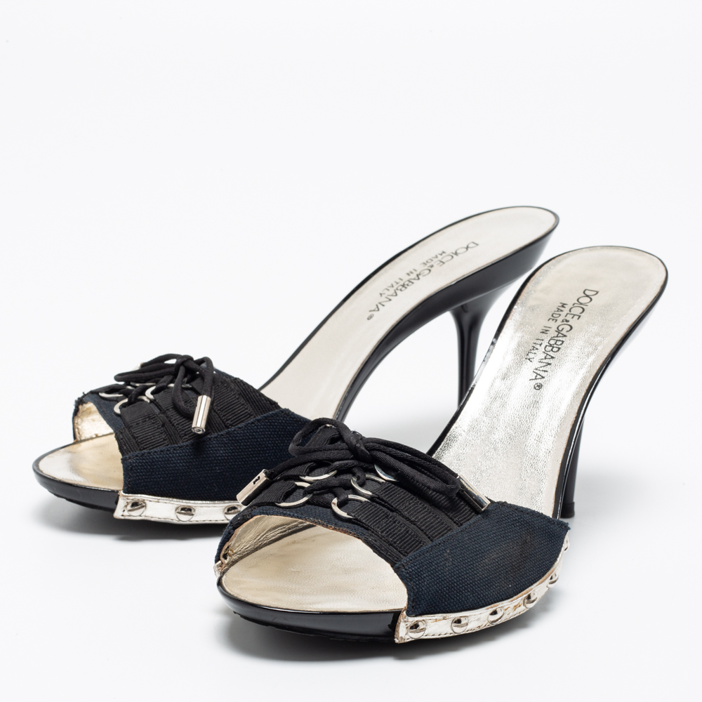 

Dolce & Gabbana Navy Blue/Black Canvas Slide Sandals Size