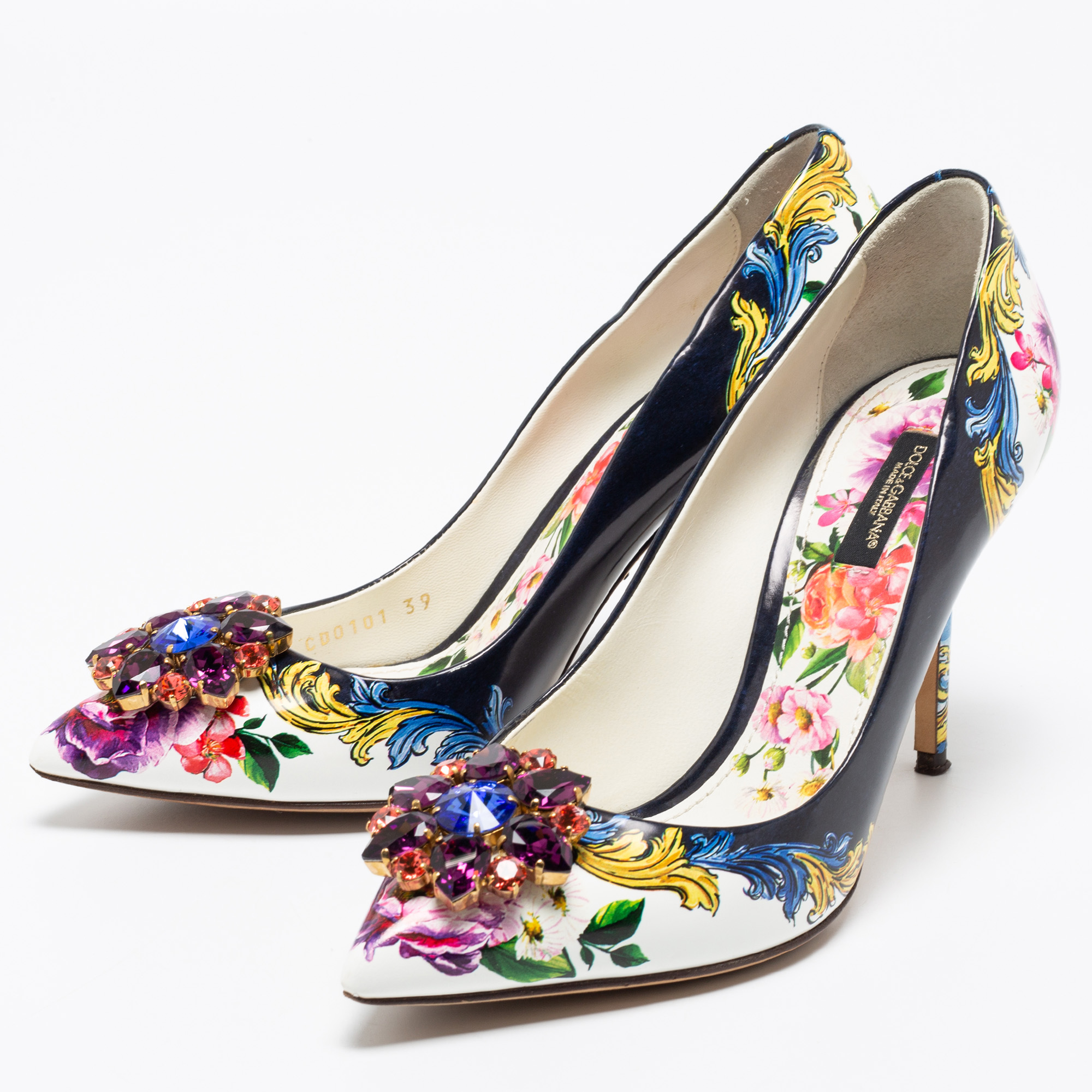 

Dolce & Gabbana Multicolor Floral Print Leather Embellished Pointed Toe Pumps Size