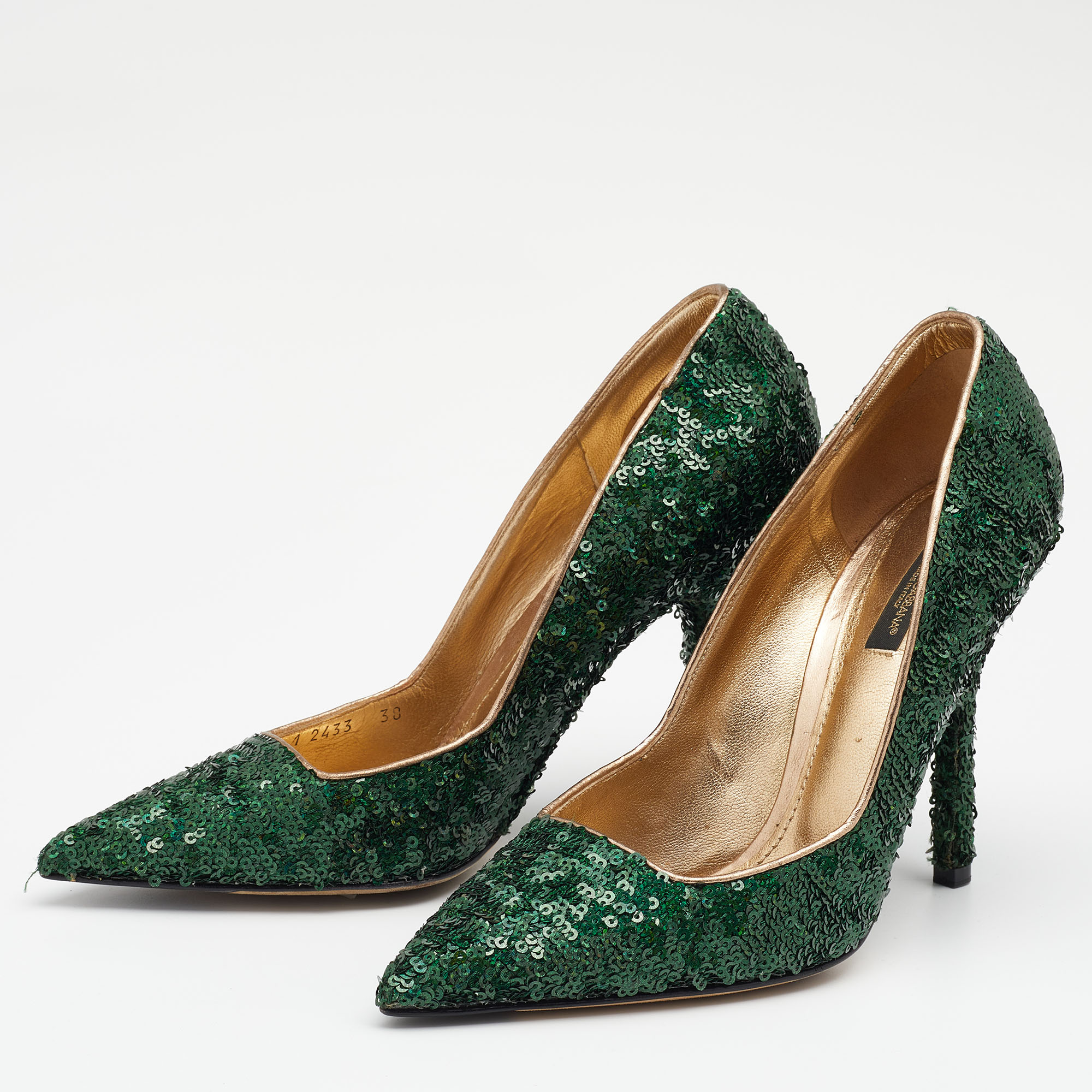 

Dolce & Gabbana Green Sequin Embellished Pointed Toe Pumps Size