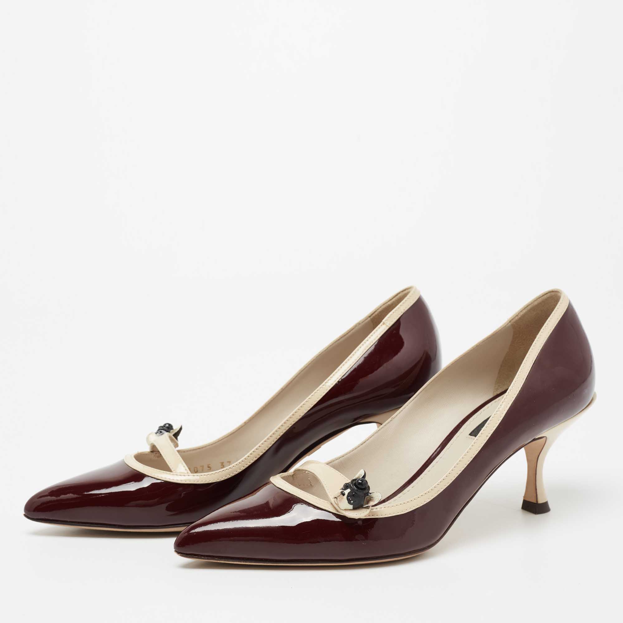 

Dolce & Gabbana Burgundy/Beige Patent Leather Pointed Toe Pumps Size