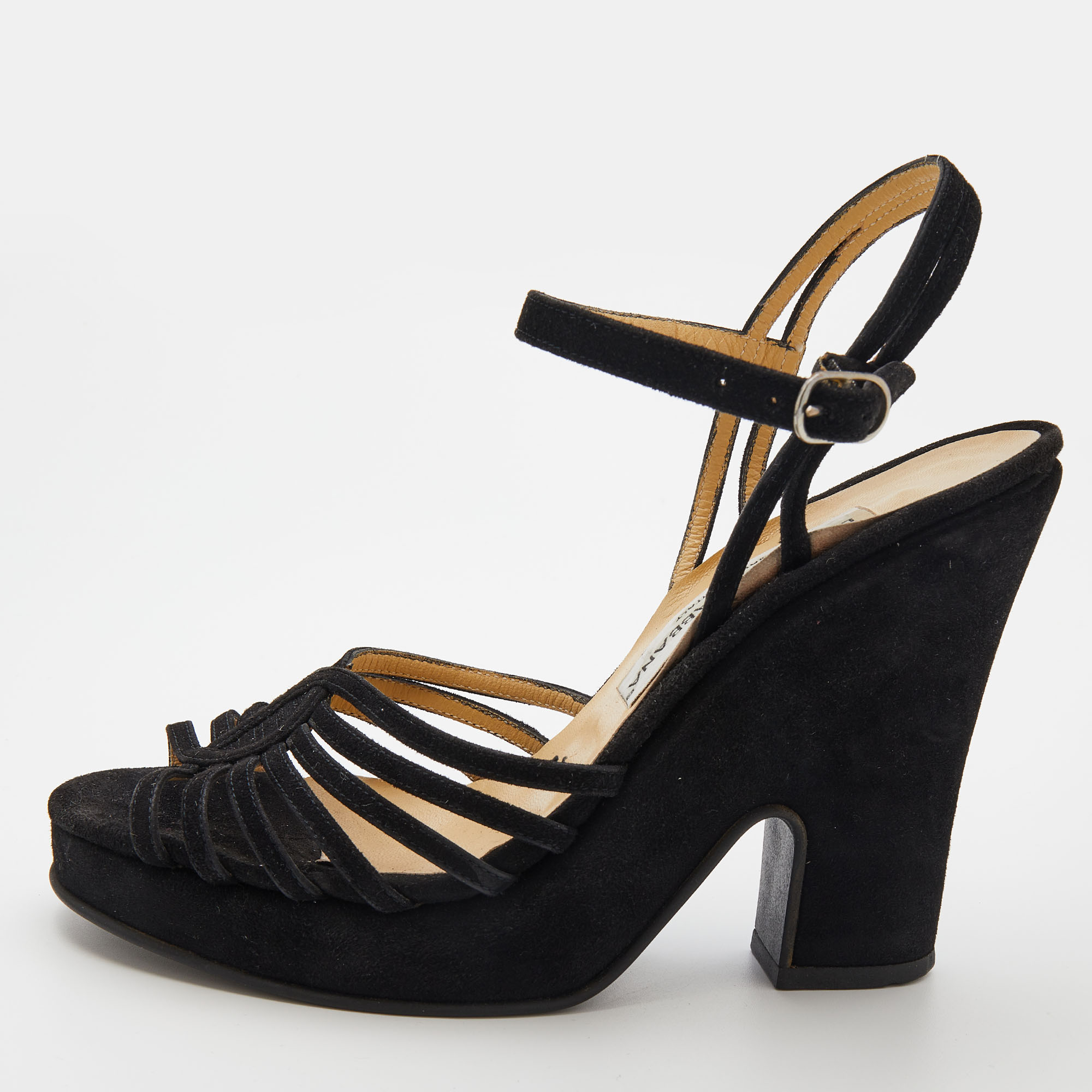 

Dolce & Gabbana Black Suede Ankle Strap Wedge Sandals Size