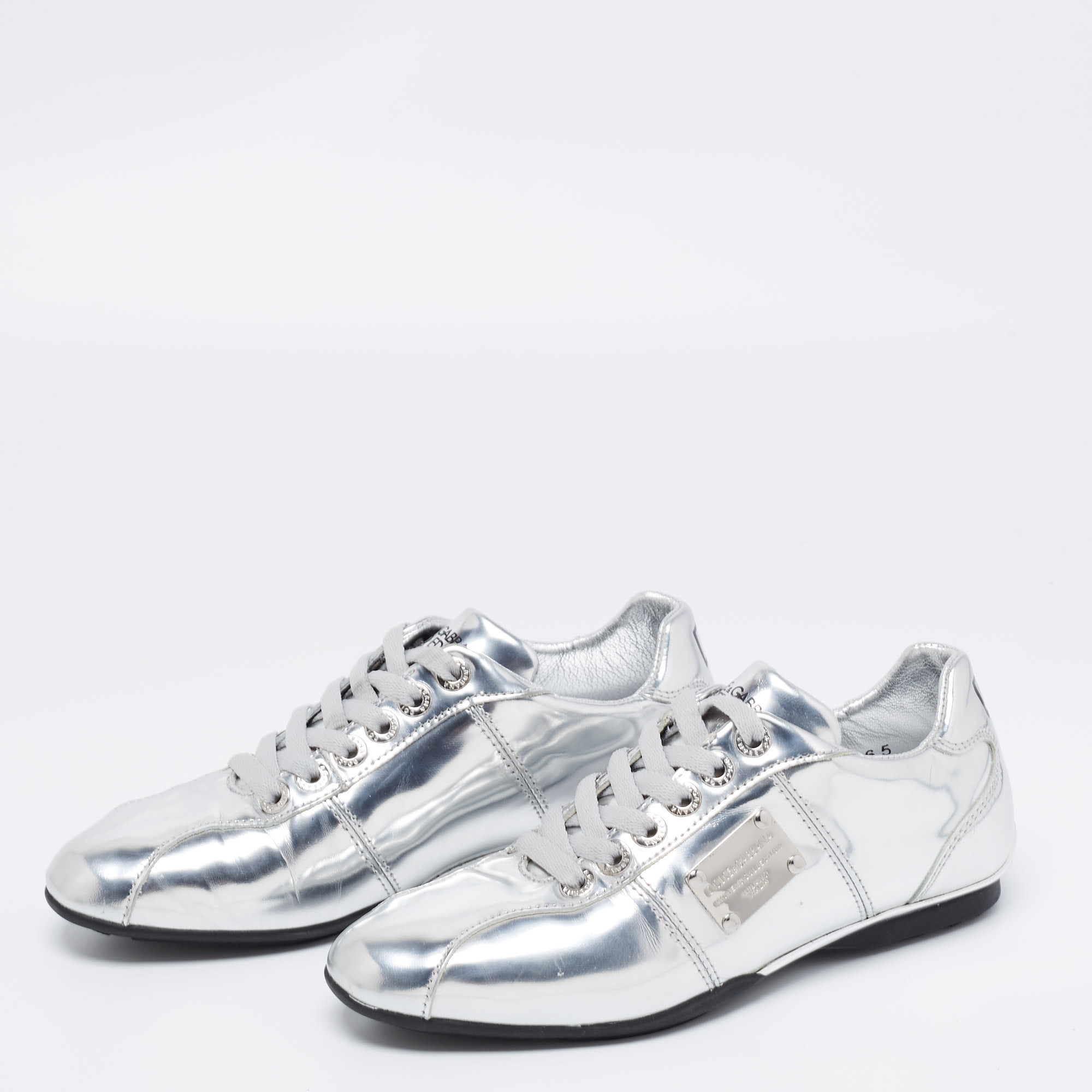 

Dolce & Gabbana Silver Metallic Leather Limited Edition Sneakers Size