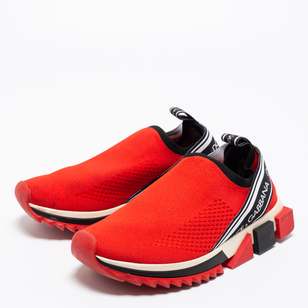 

Dolce & Gabbana Red/Black Knit Fabric Sorrento Slip On Sneakers Size