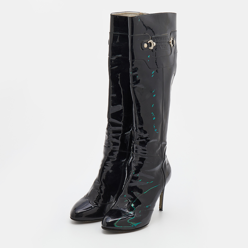 

Dolce & Gabbana Black Patent Leather Knee Length Boots Size