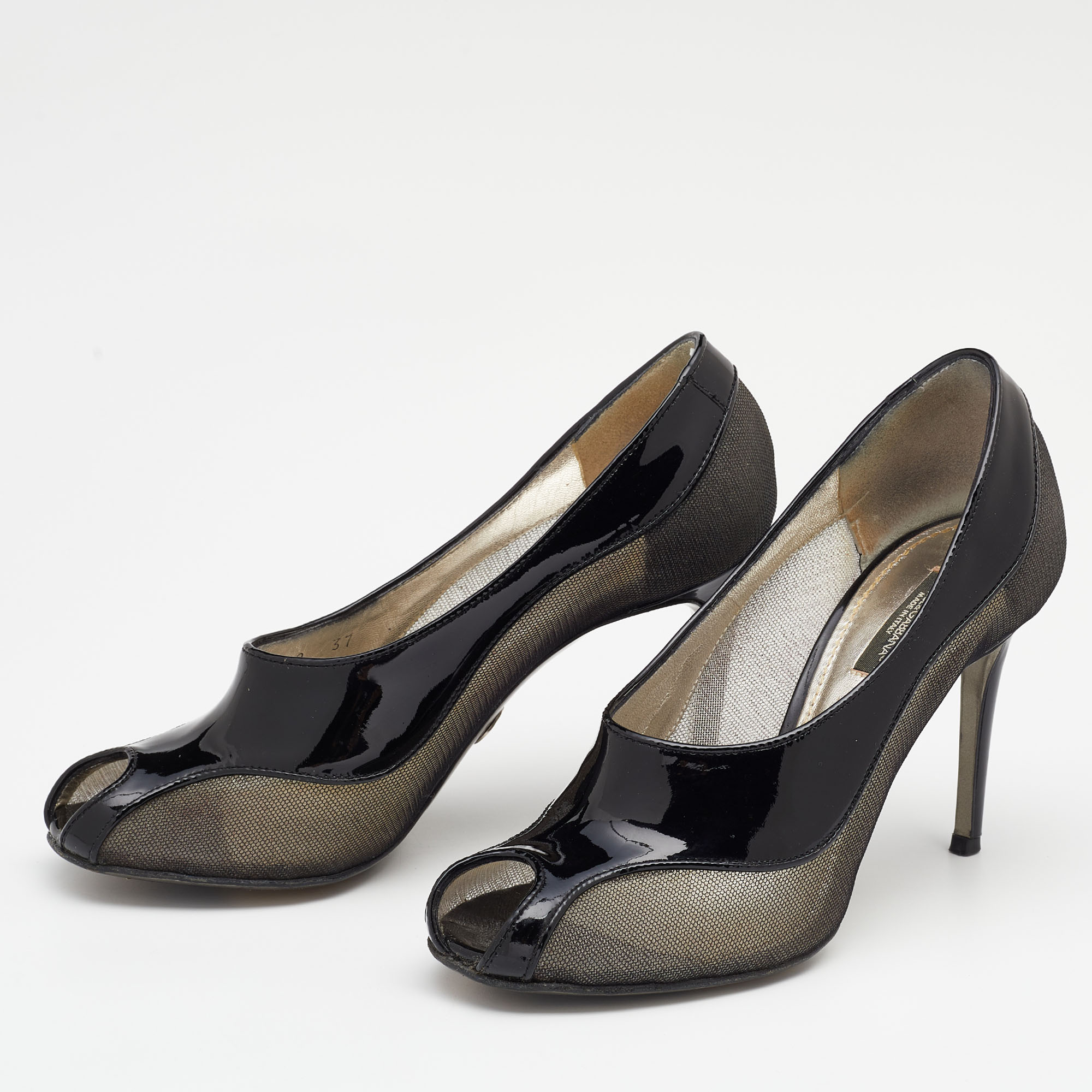 

Dolce & Gabbana Black Patent Leather And Mesh Peep Toe Pumps Size