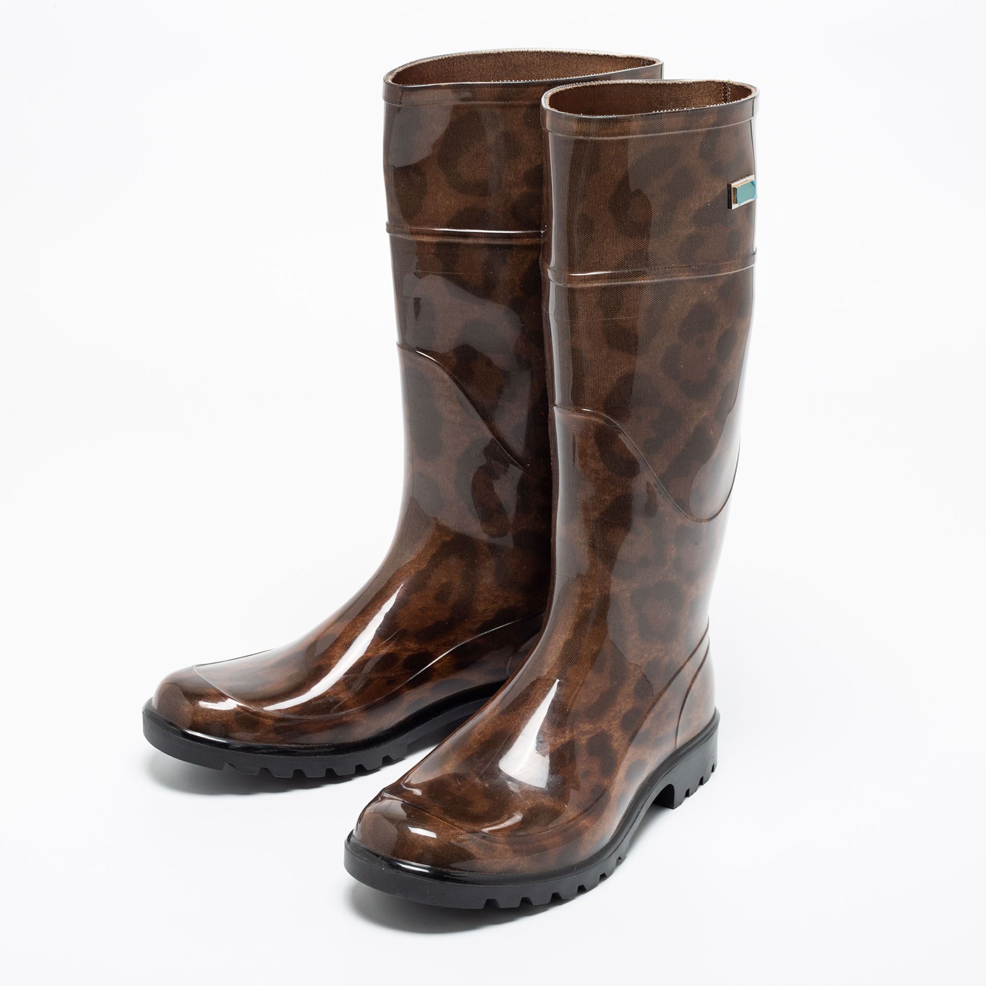 

Dolce & Gabbana Brown Leopard Print Wellington Rubber Boots Size