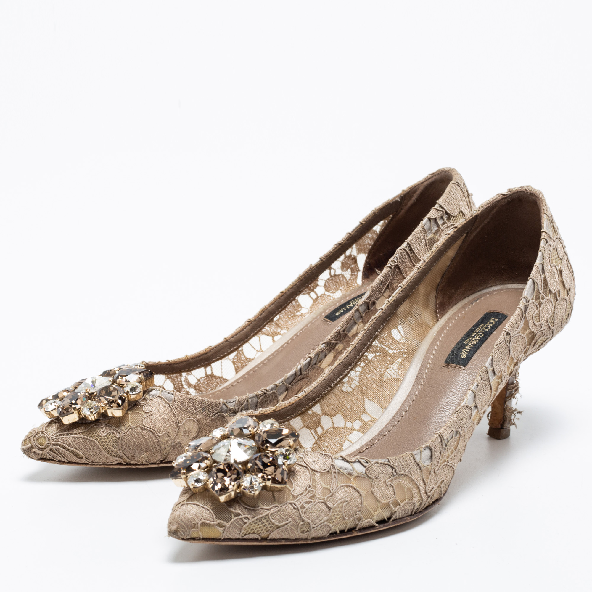 

Dolce & Gabbana Beige Lace Bellucci Pointed Toe Pumps Size