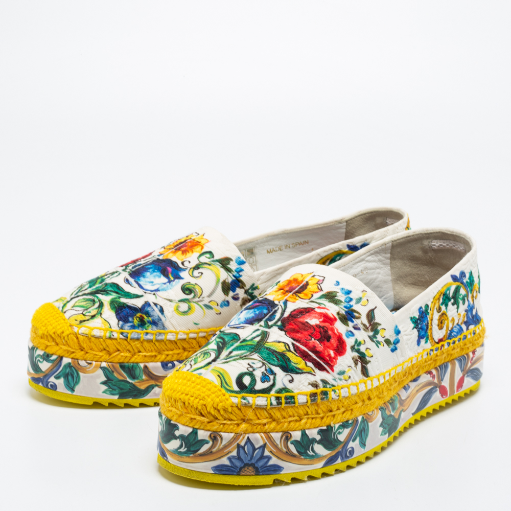 

Dolce & Gabbana Multicolor Print Canvas Platform Espadrille Flats Size