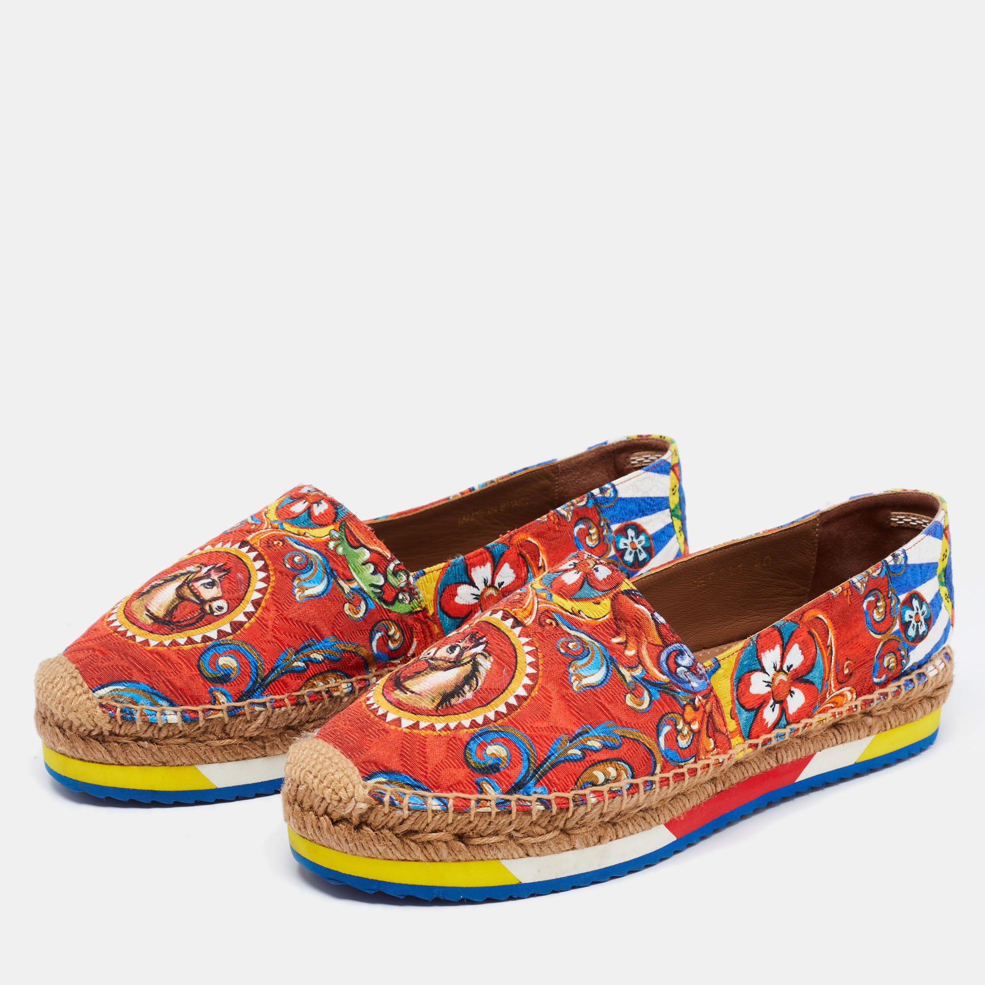 

Dolce & Gabbana Multicolor Print Canvas Platform Espadrille Flats Size