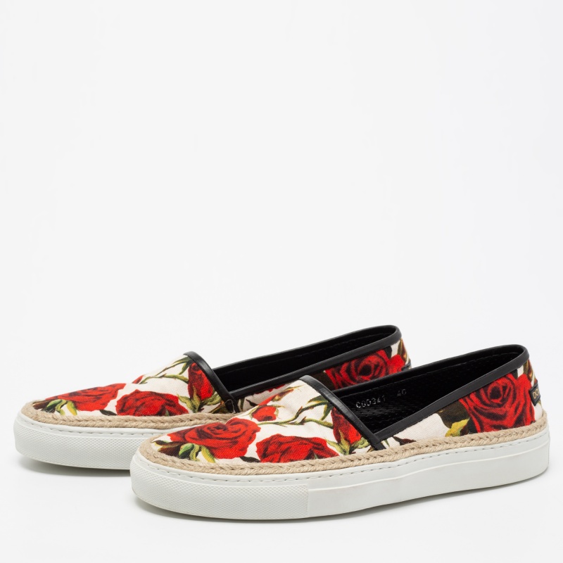 

Dolce & Gabbana White Floral Print Canvas Slip on Sneakers Size