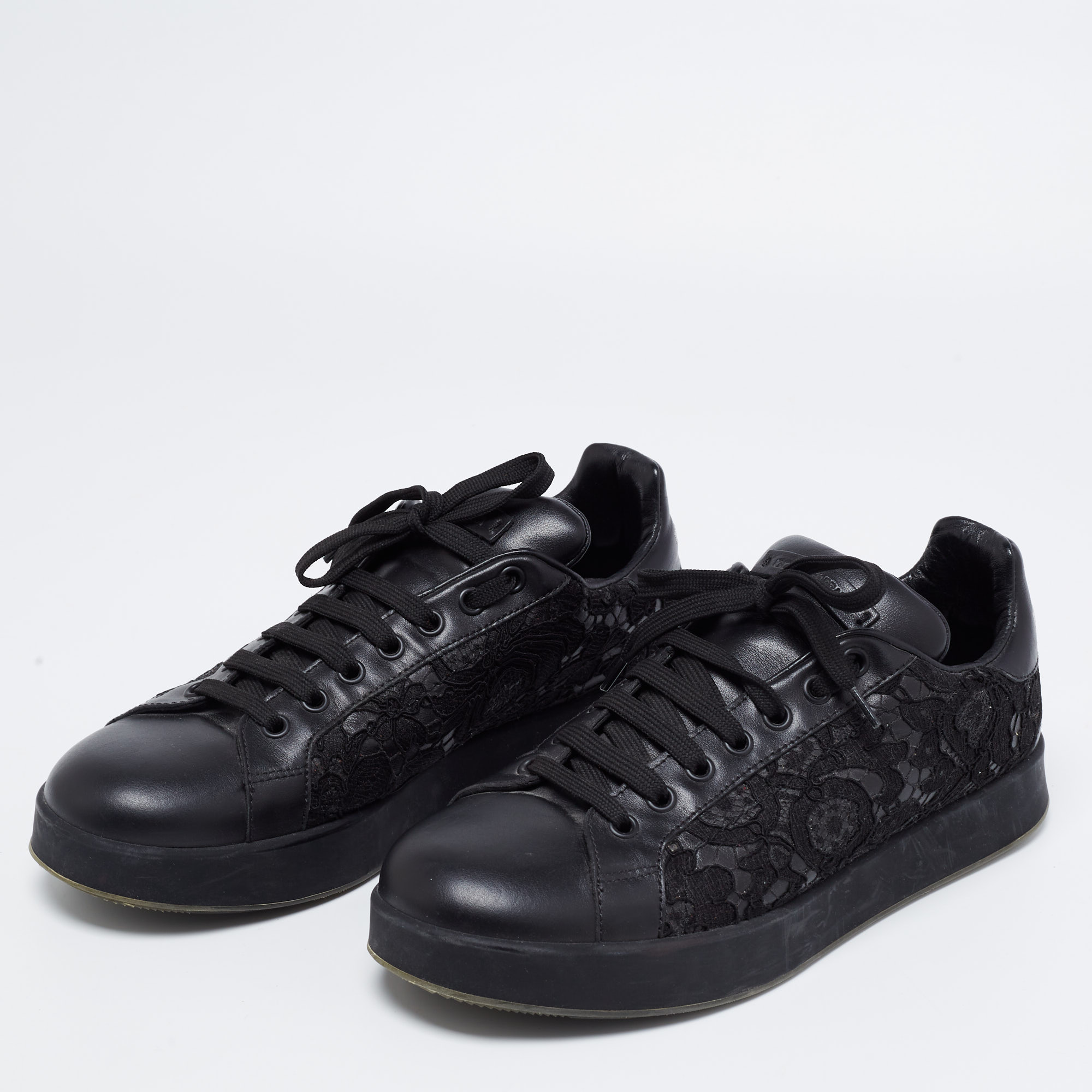 

Dolce & Gabbana Black Lace And Leather Sneakers Size