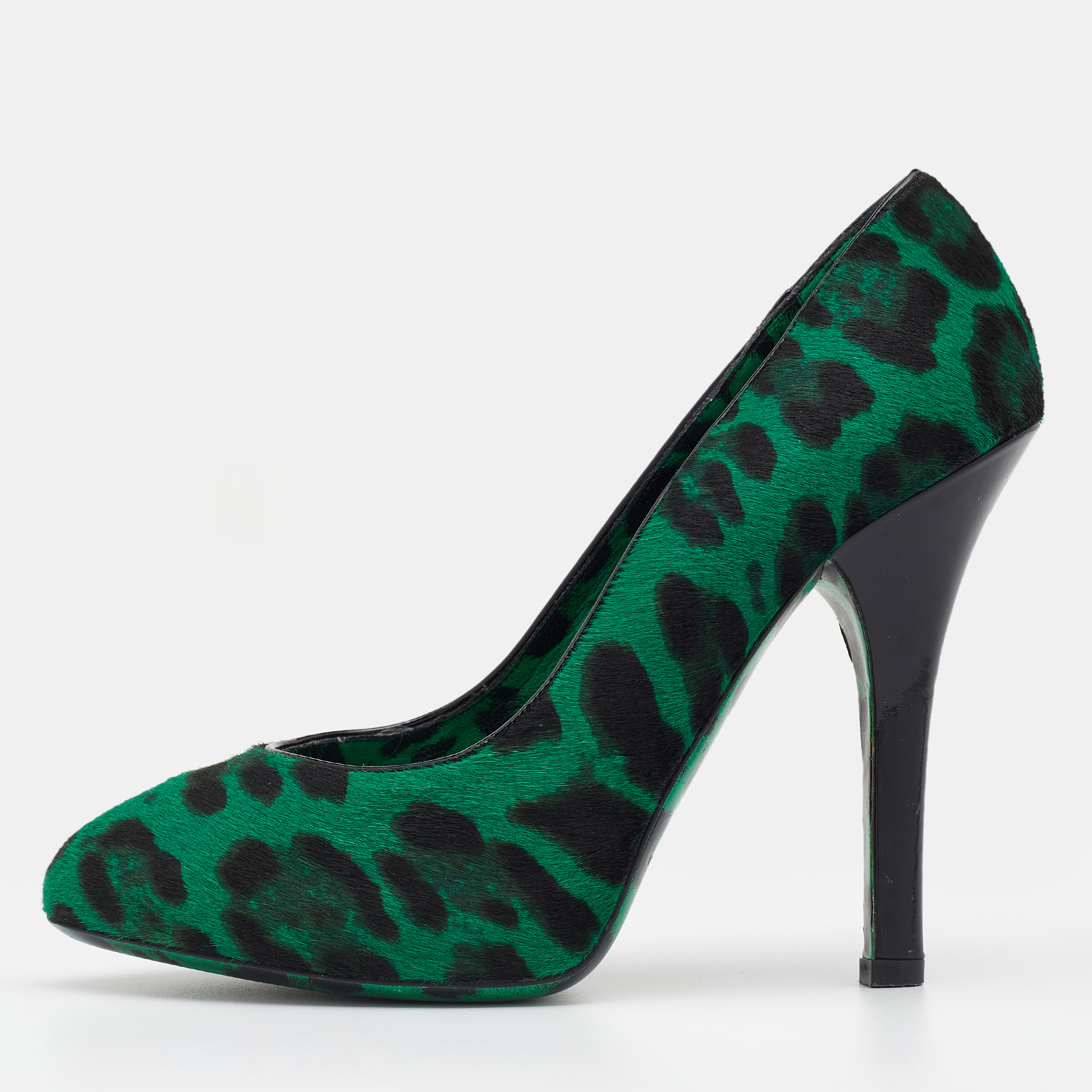 

Dolce & Gabbana Green/Black Leopard Print Calf Hair Pumps Size