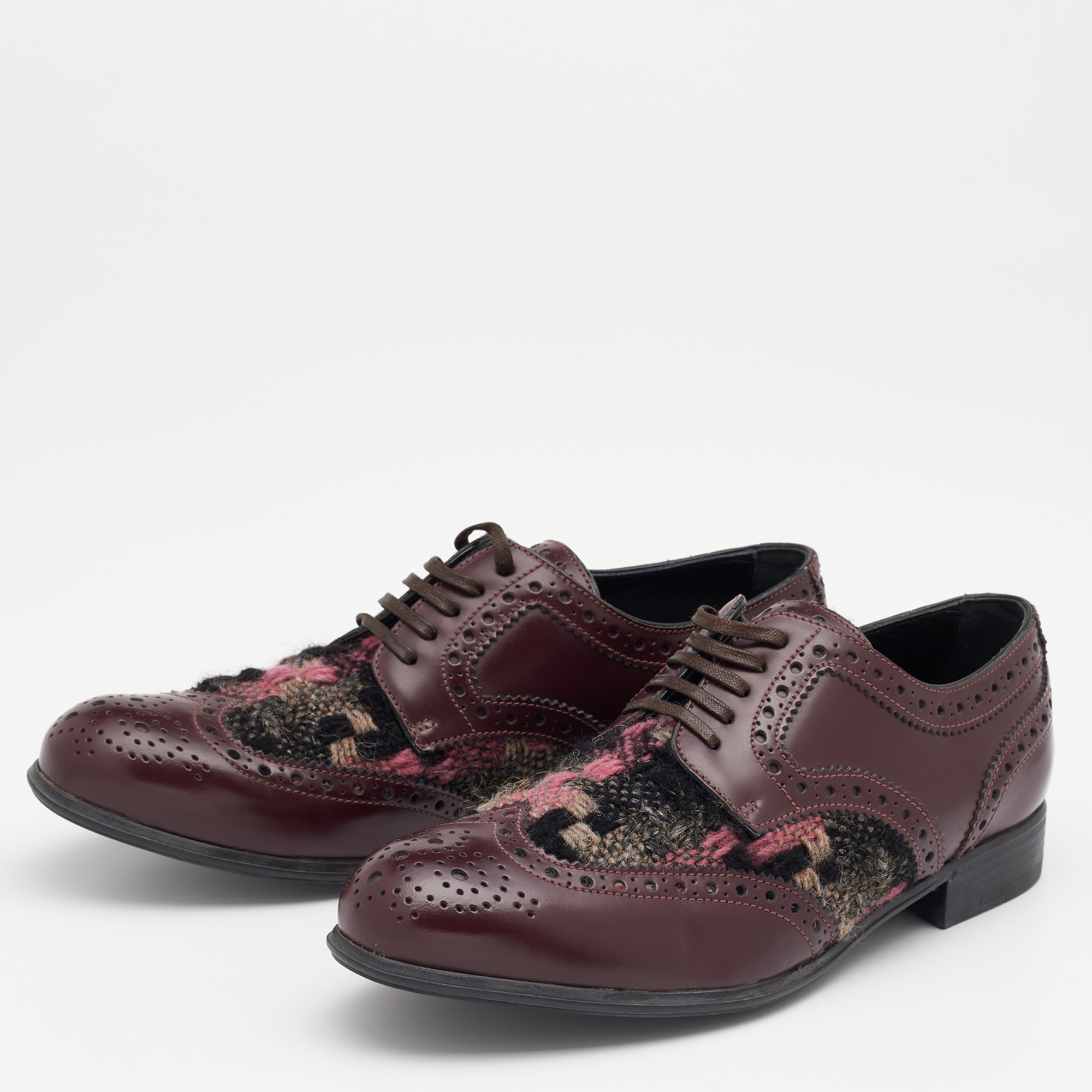 

Dolce & Gabbana Brown Brogue Leather and Tweed Derby Size, Burgundy