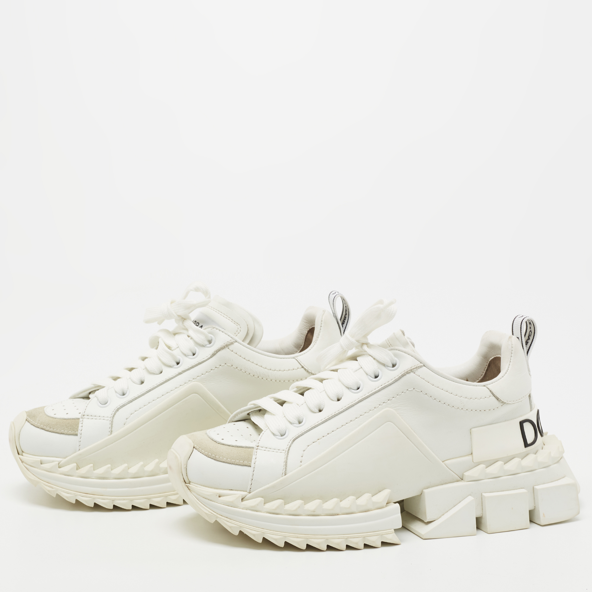 

Dolce & Gabbana White Leather Super Queen Lace Up Sneakers Size