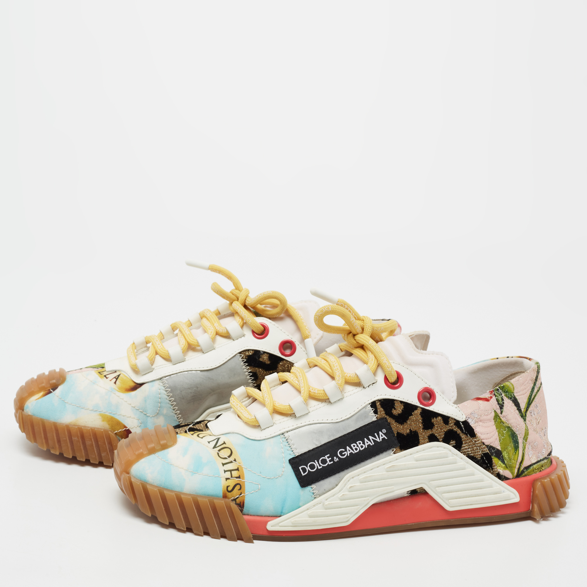 

Dolce & Gabbana Multicolor Fabric and Leather Patchwork NS1 Low-Top Sneakers Size
