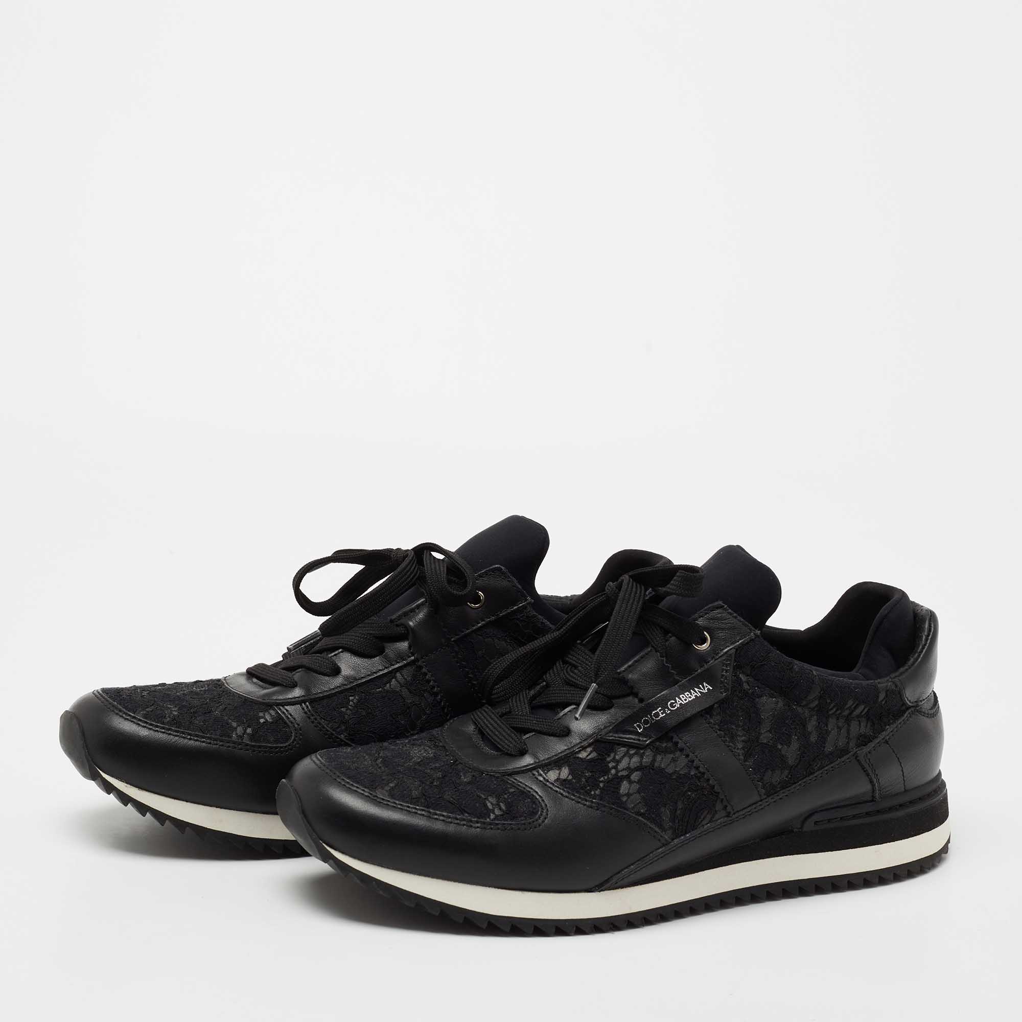 

Dolce And Gabbana Black Leather And Lace Sneakers Size