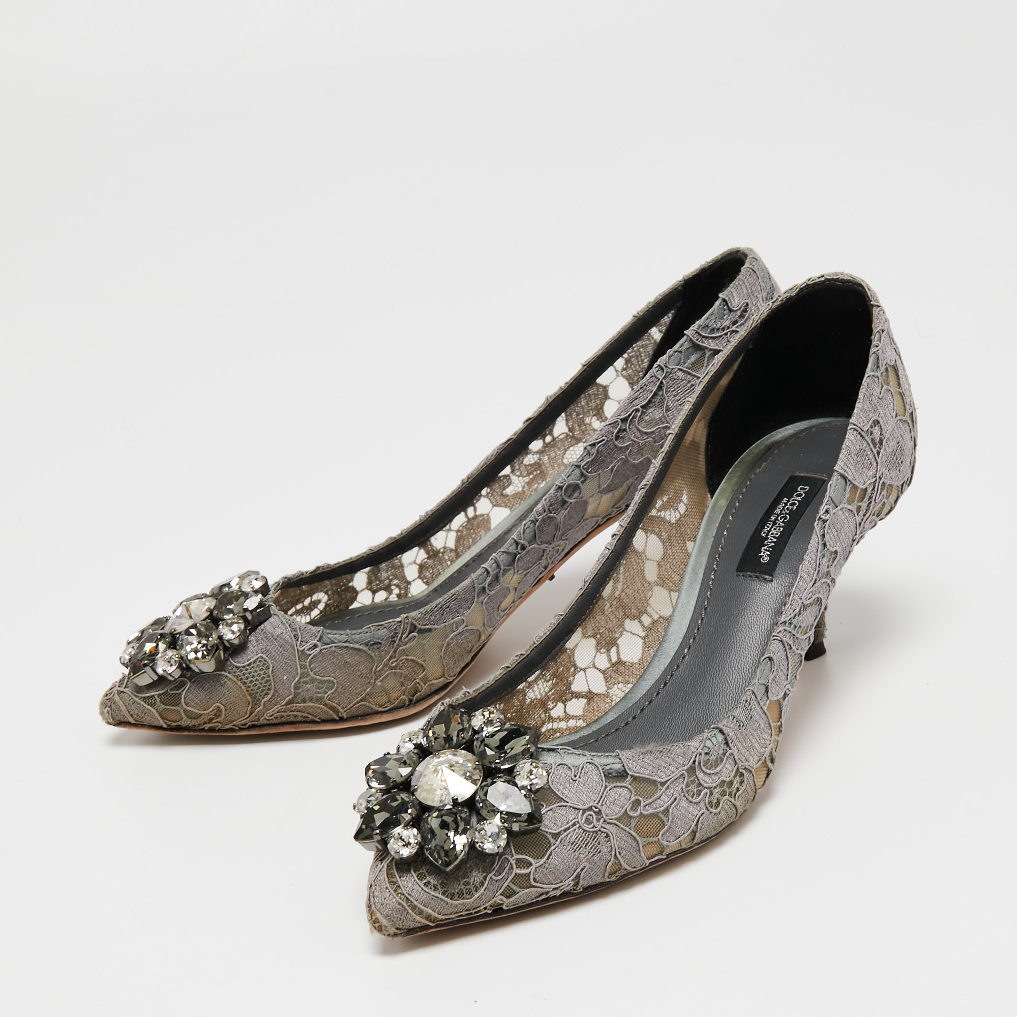 

Dolce & Gabbana Grey Lace Bellucci Pumps Size