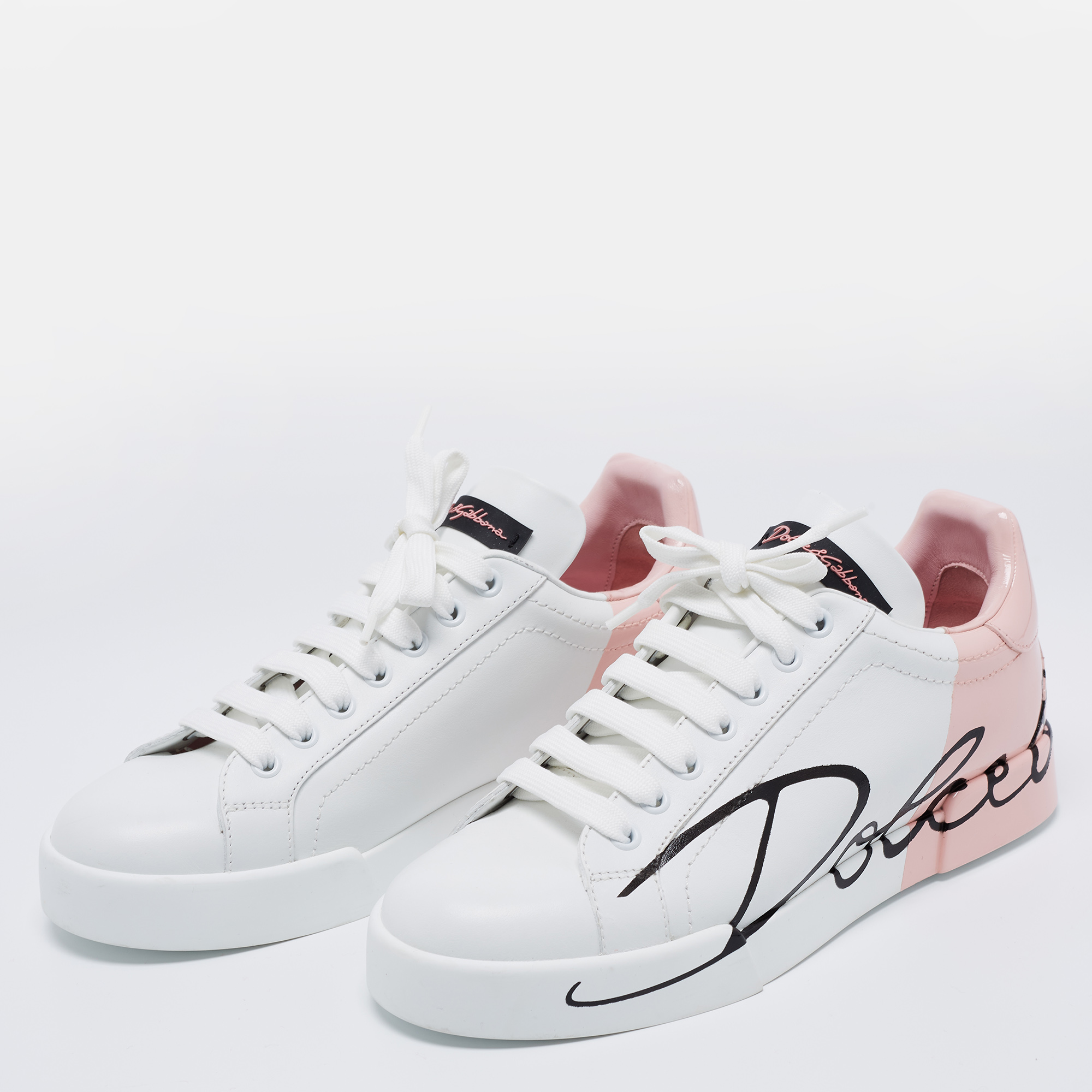 

Dolce & Gabbana White Leather And Patent Portofino Sneakers Size
