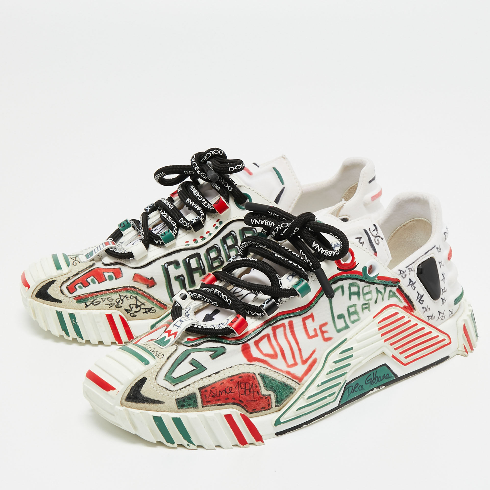 

Dolce & Gabbana White Suede And Fabric DG Milano Graffiti NS1 Low Top Sneakers Size