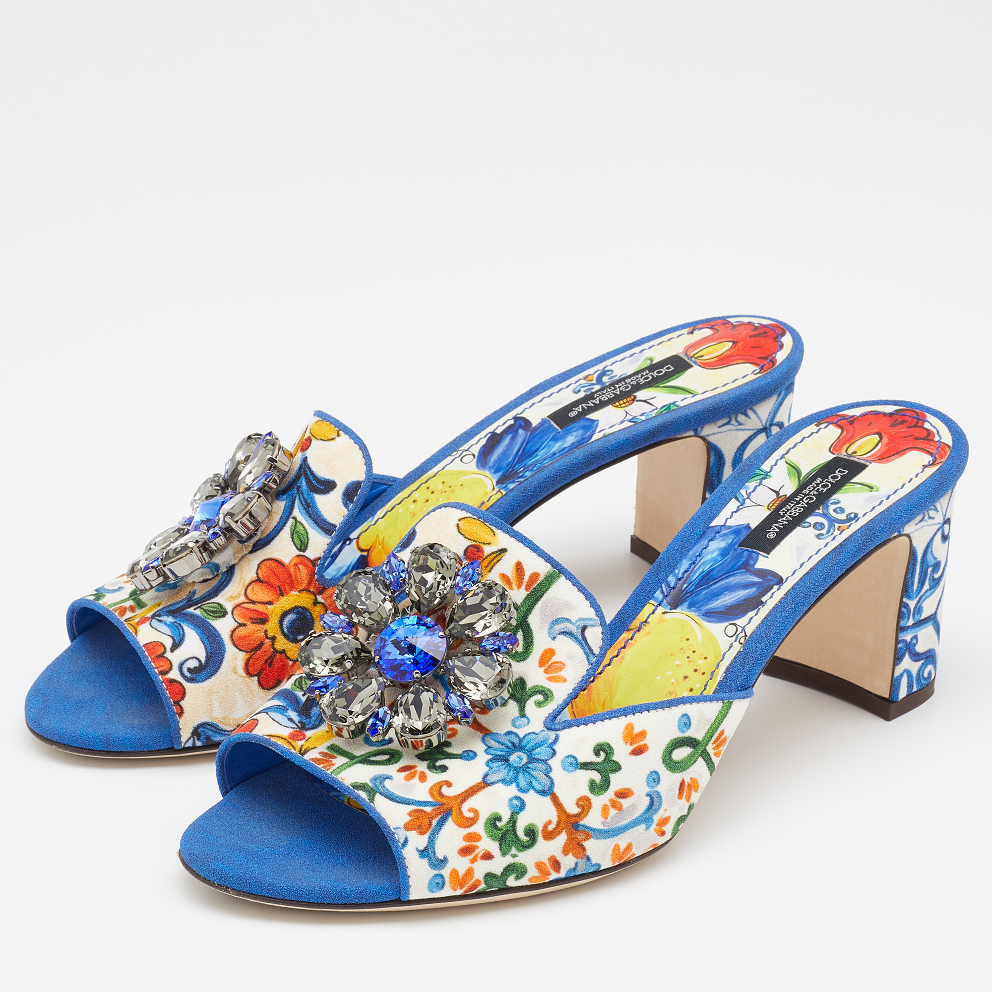 

Dolce & Gabbana Multicolor Floral Print Fabric Embellished Slide Sandals Size