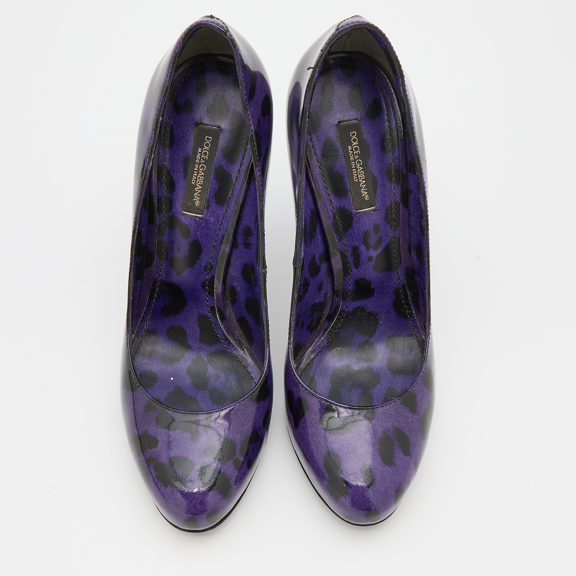 Dolce & Gabbana Purple/Black Leopard Print Patent Leather Platform Pumps Size 37 