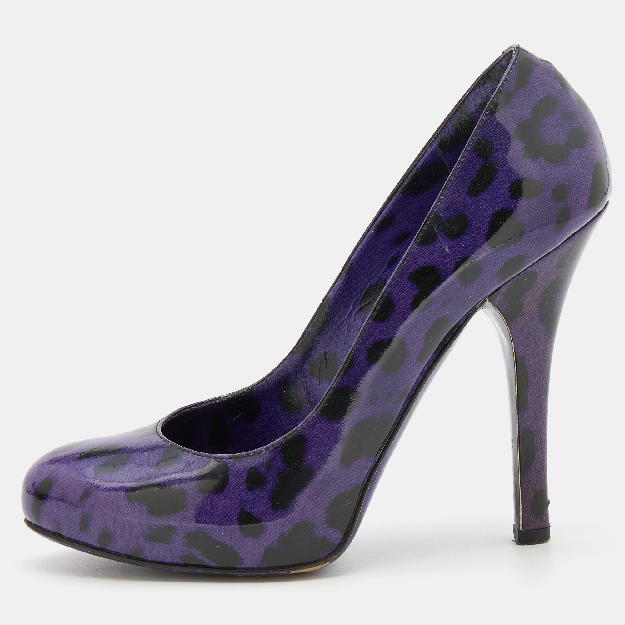 

Dolce & Gabbana Purple/Black Leopard Print Patent Leather Platform Pumps Size