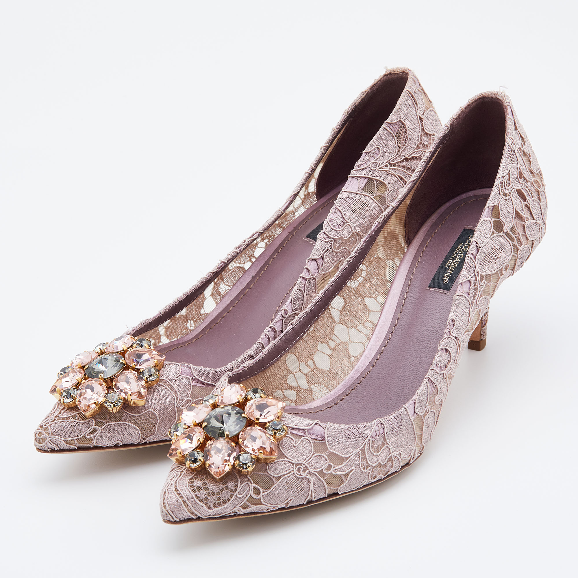 

Dolce & Gabbana Lilac Lace Crystal Embellished Pointed Toe Pumps Size, Purple