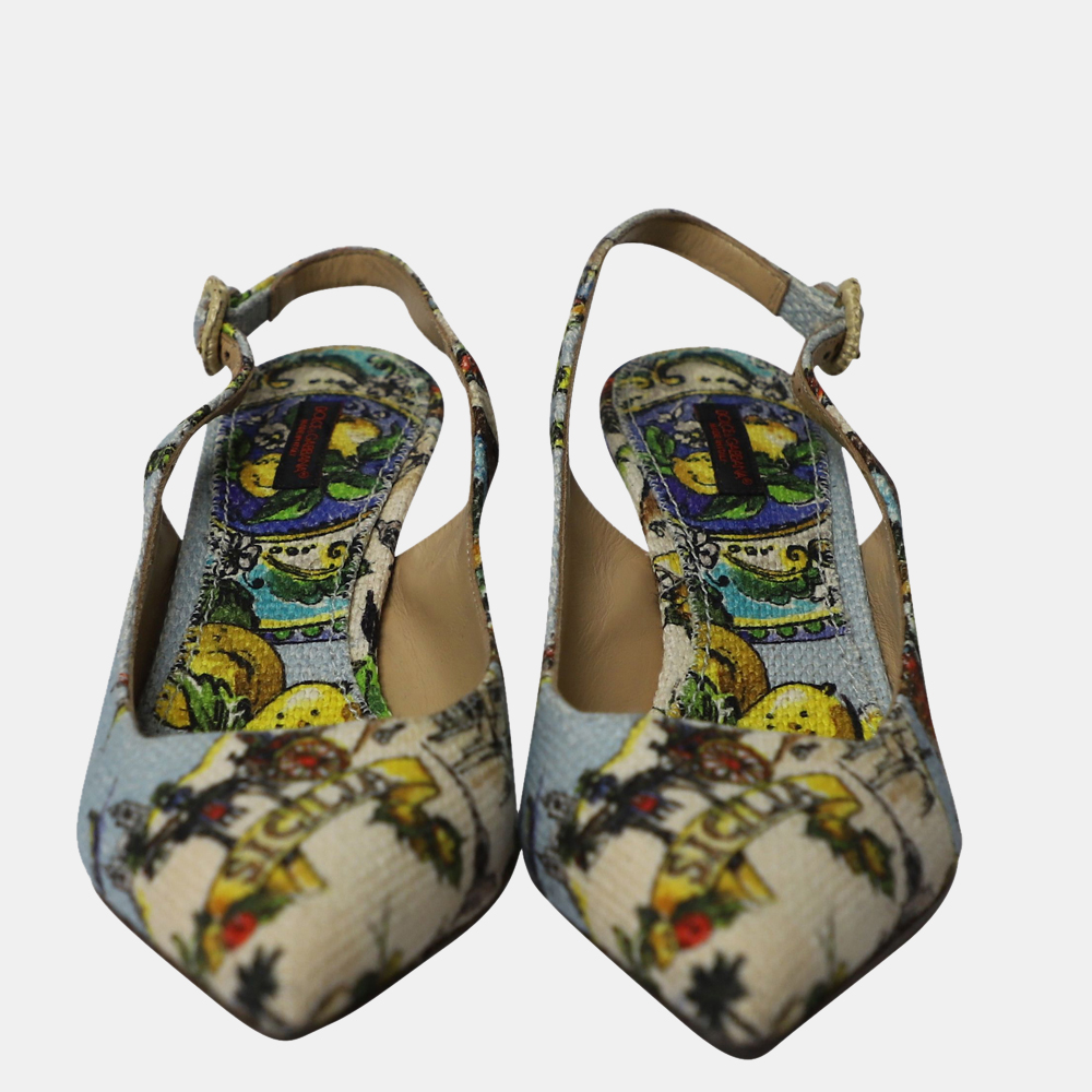 

Dolce & Gabbana Multicolor Print Canvas Pointed Slingback Size EU