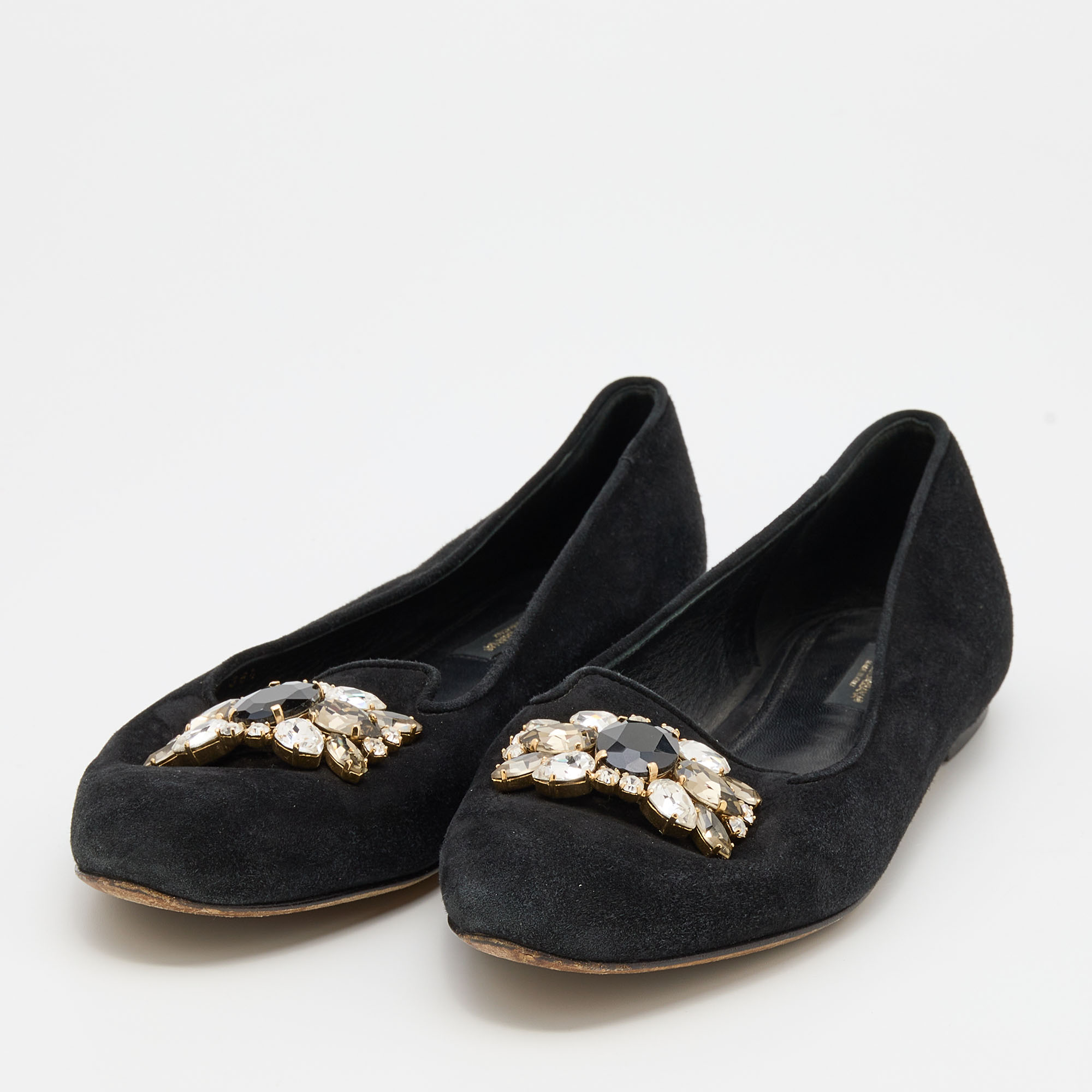 

Dolce & Gabbana Black Suede Crystal Embellished Audrey Smoking Slippers Size