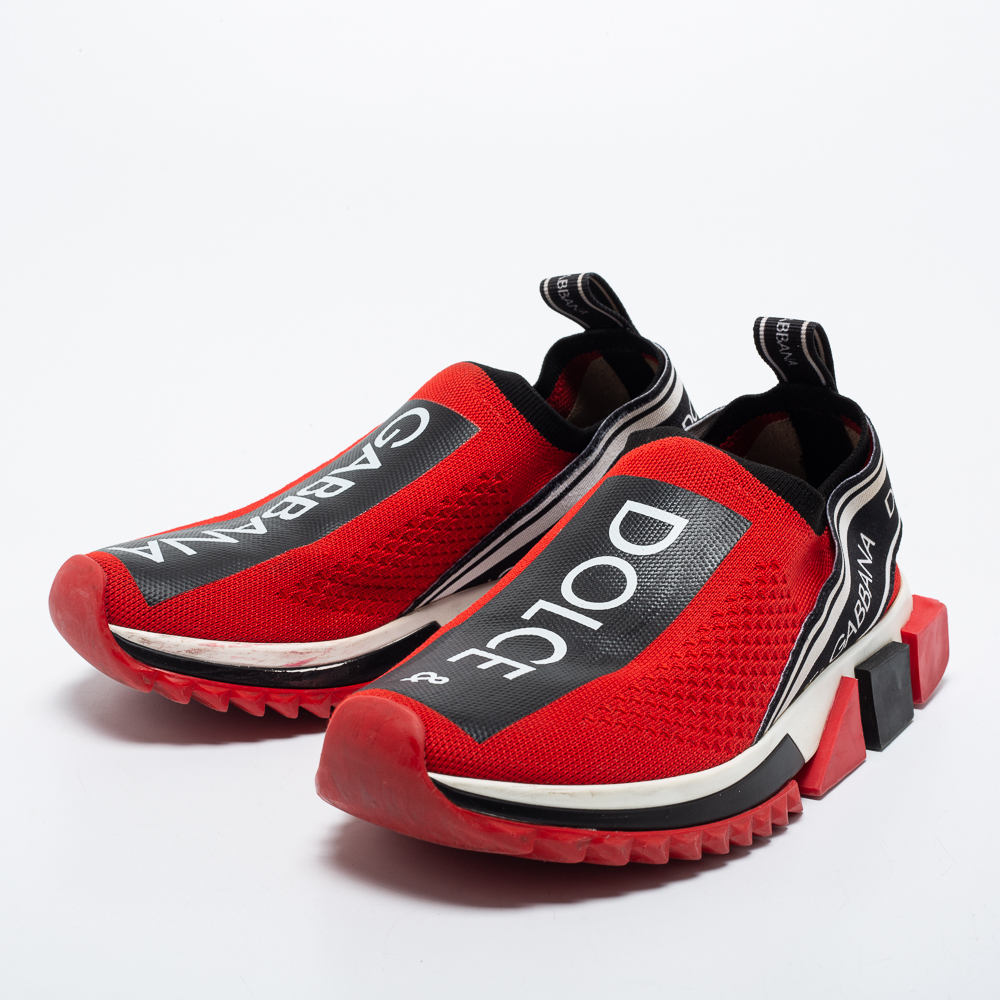 

Dolce & Gabbana Red Knit Fabric Sorrento Low Top Sneakers Size