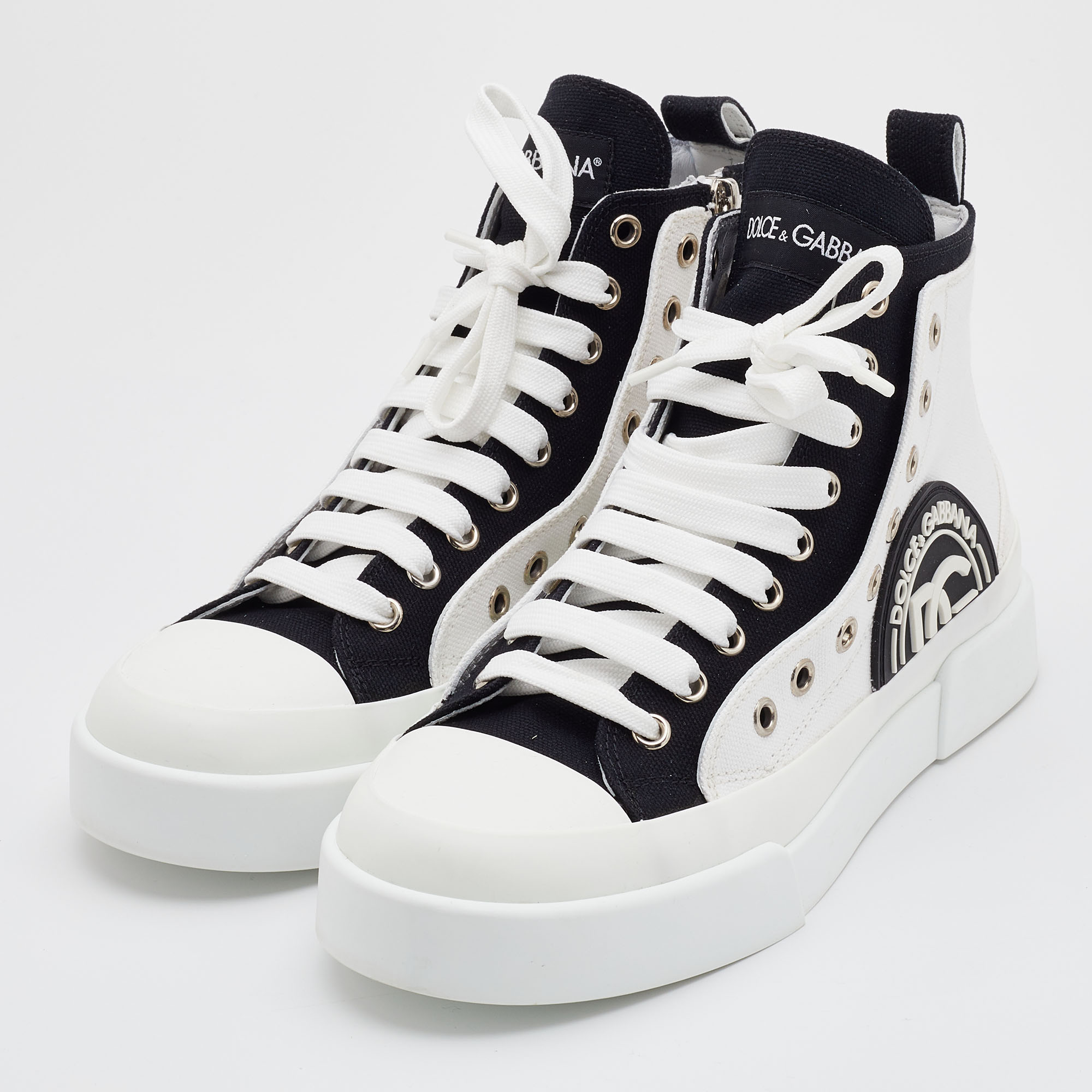 

Dolce & Gabbana White/Black Canvas Portofino Light High Top Sneakers Size