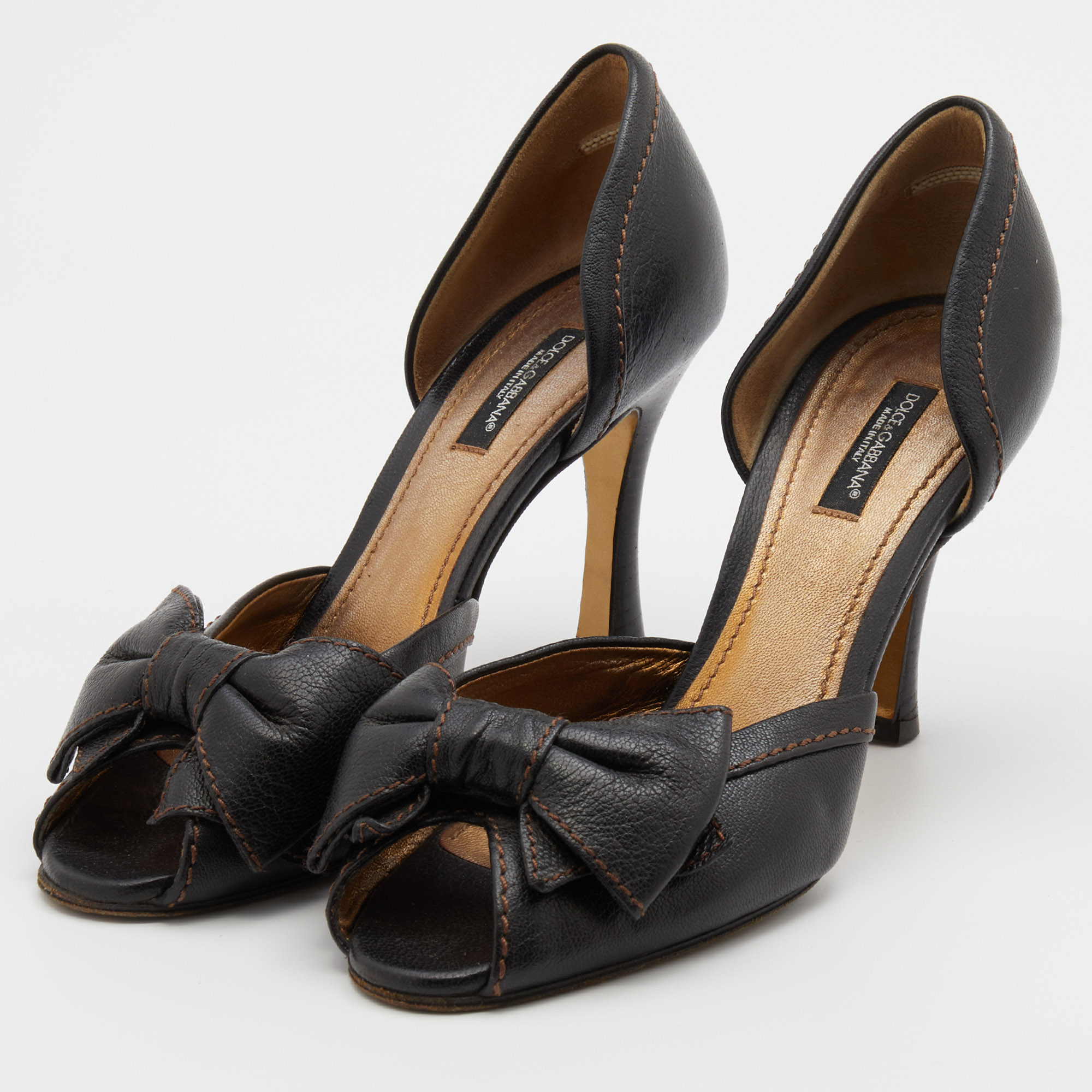 

Dolce & Gabbana Black Leather Bow D'Orsay Pumps Size