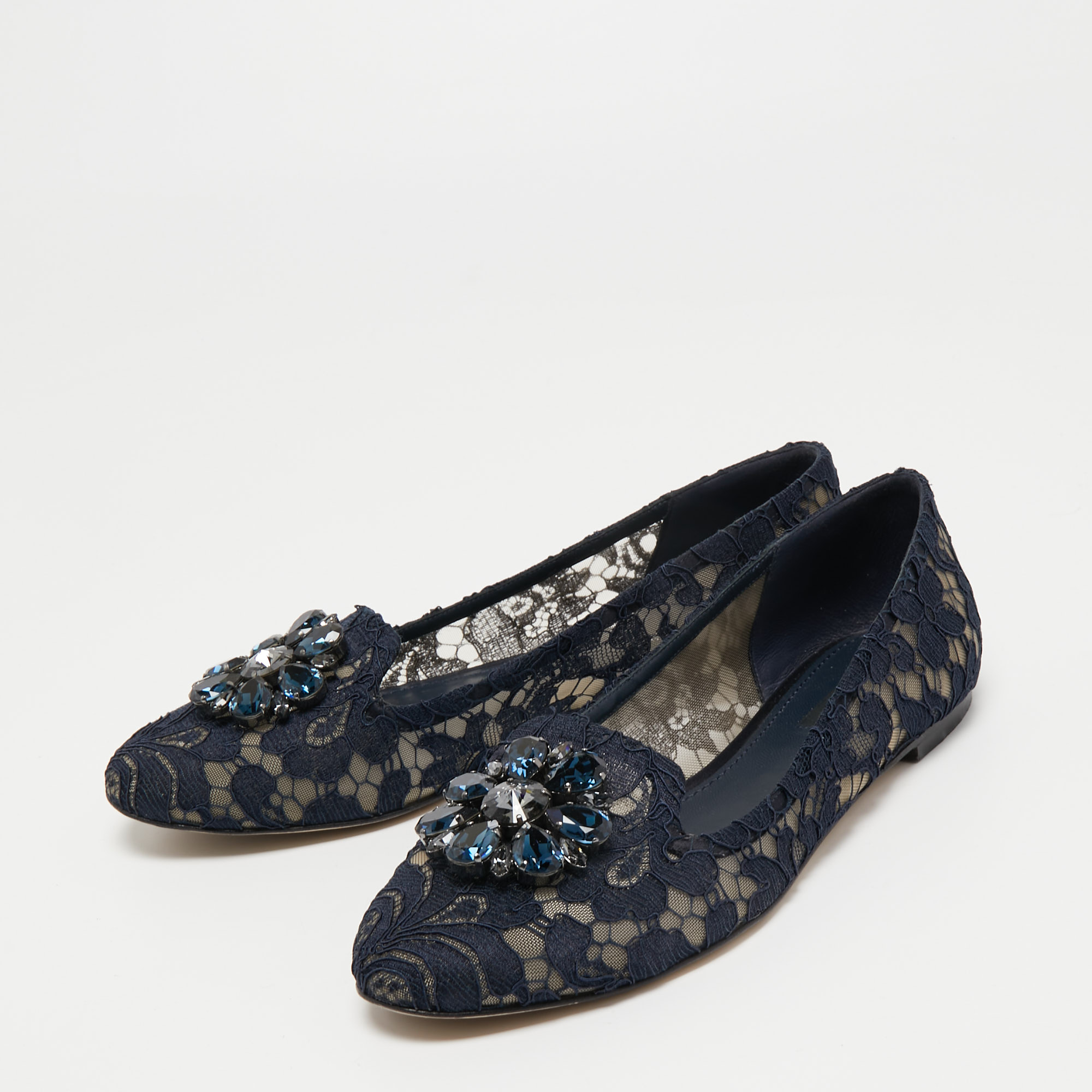 

Dolce & Gabbana Navy Blue Lace Taormina Ballet Flats Size