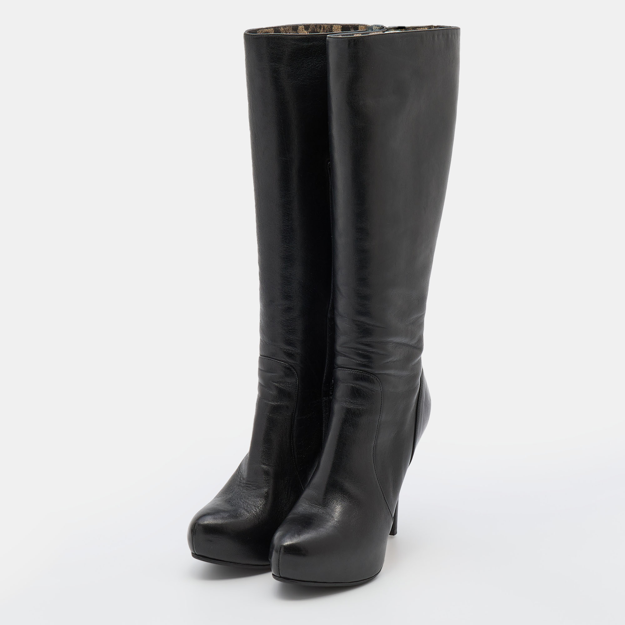 

Dolce & Gabbana Black Leather Knee Length Boots Size