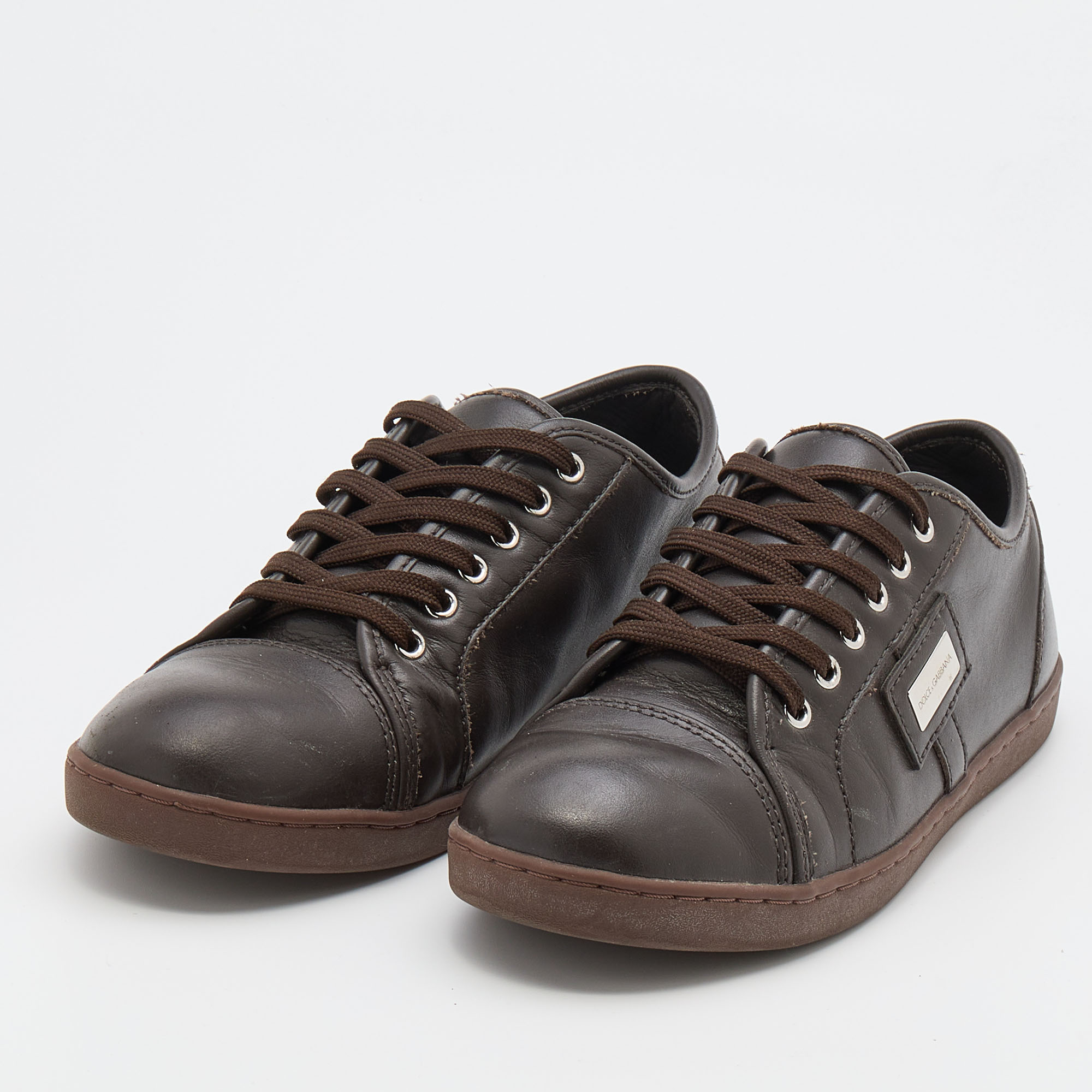 

Dolce & Gabbana Brown Leather Low Top Sneakers Size