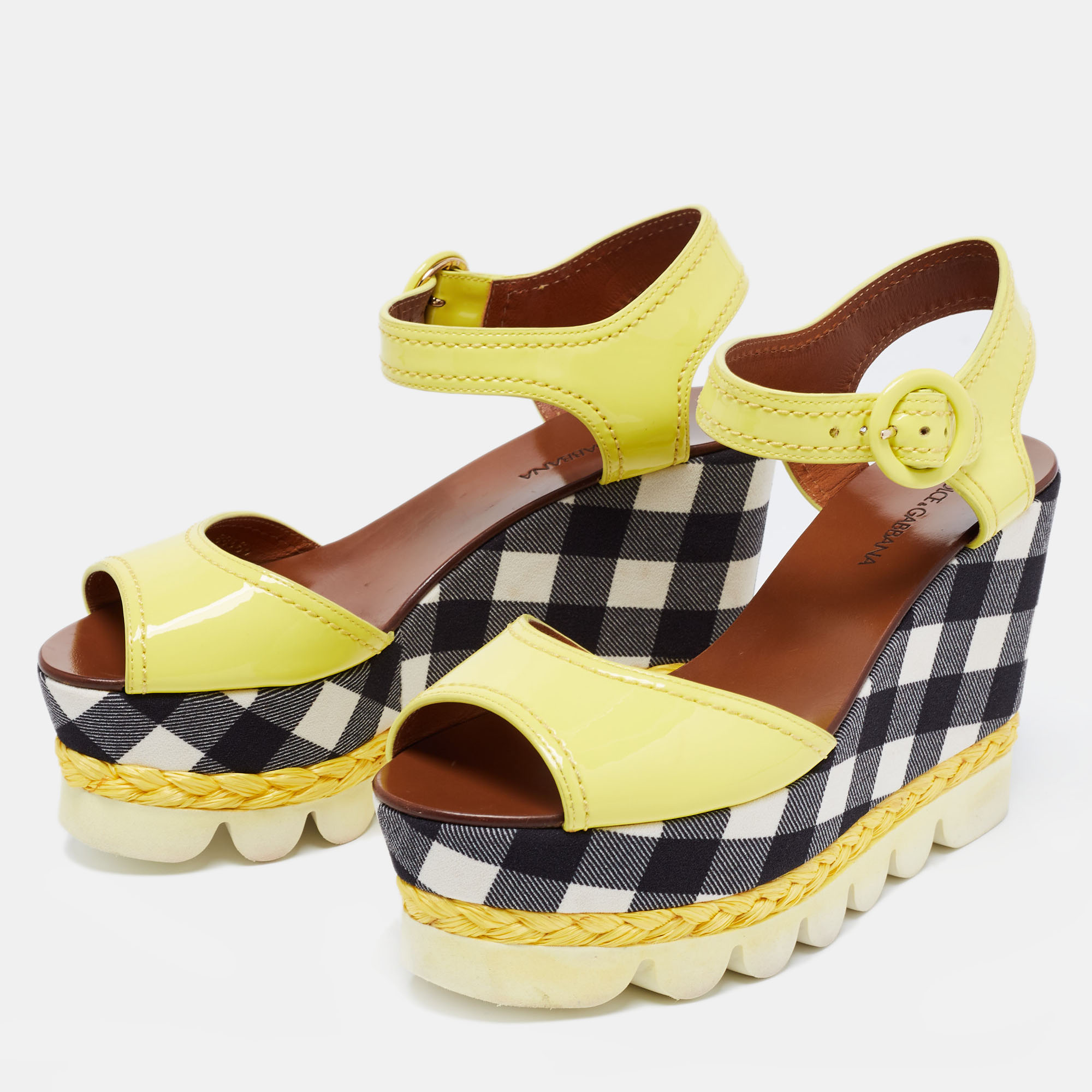 

Dolce & Gabbana Yellow Patent Leather Bubble Sole Wedge Sandal Size