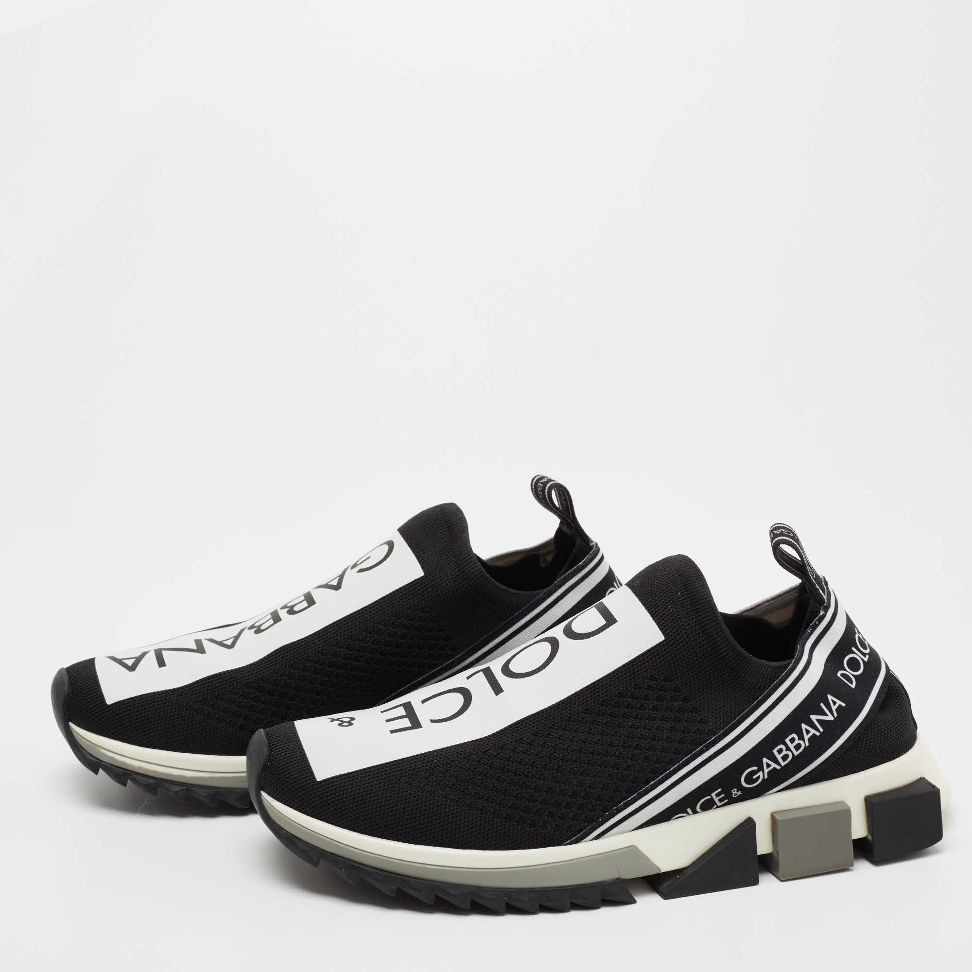 

Dolce & Gabbana Black/White Knit Fabric Sorrento Slip On Sneakers Size