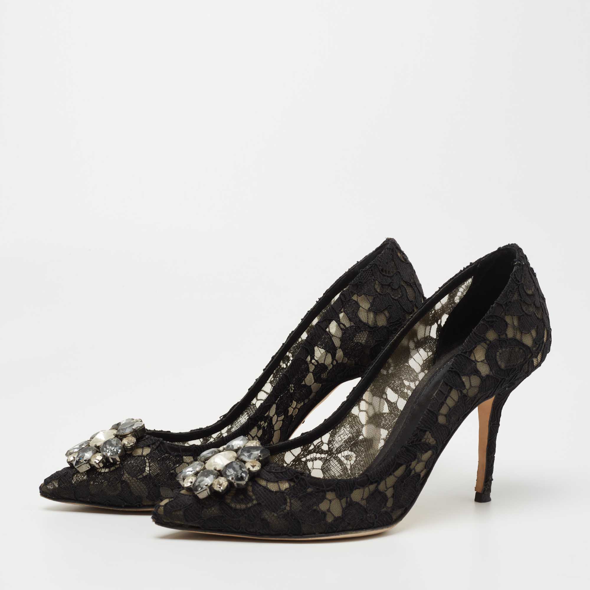 

Dolce & Gabbana Black Lace and Mesh Bellucci Pumps Size