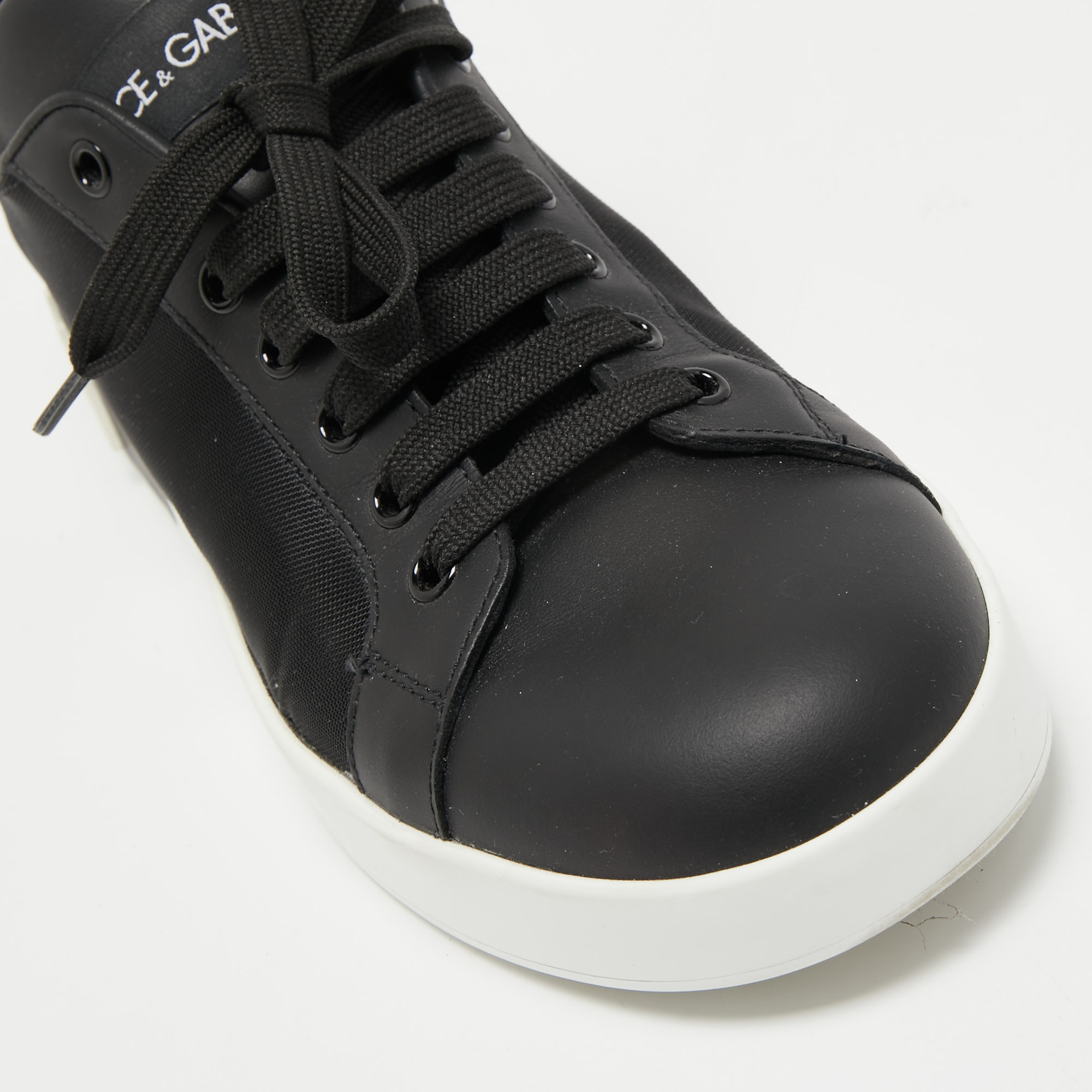 Pre Owned Dolce & Gabbana Black Mesh and Leather Portofino Sneakers Size 40