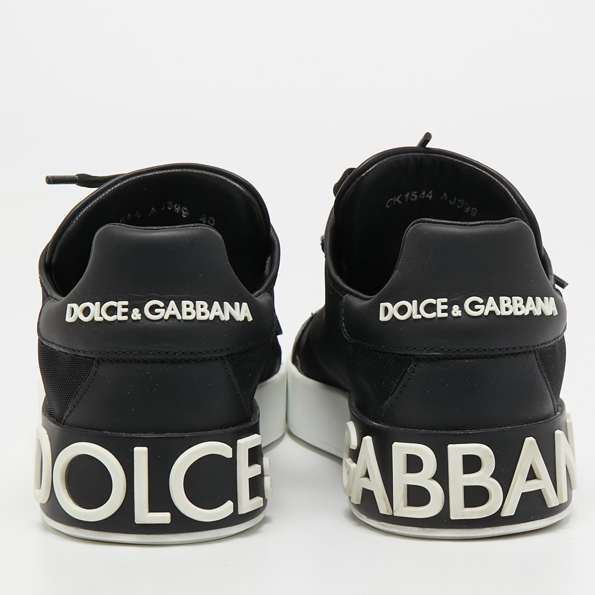 Pre Owned Dolce & Gabbana Black Mesh and Leather Portofino Sneakers Size 40
