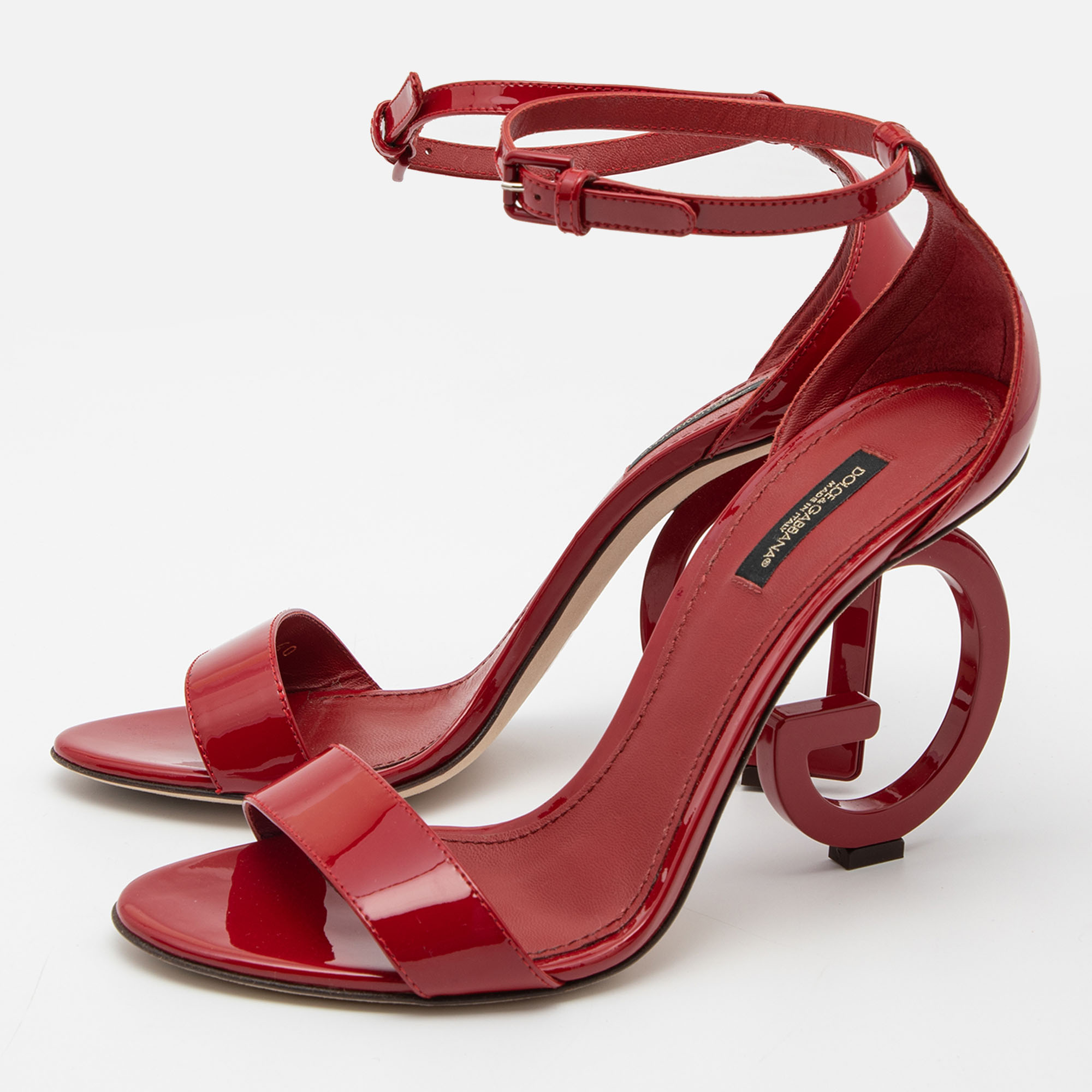 

Dolce & Gabbana Red Patent Leather DG Heel Sandals Size