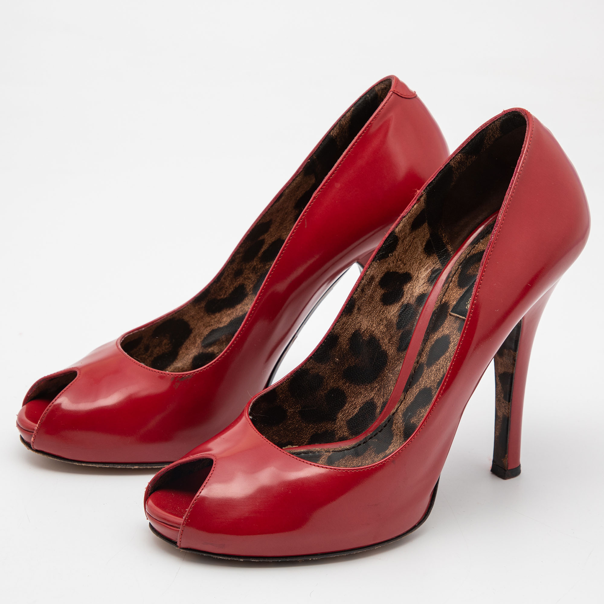 

Dolce & Gabbana Red Glossy Leather Peep Toe Pumps Size